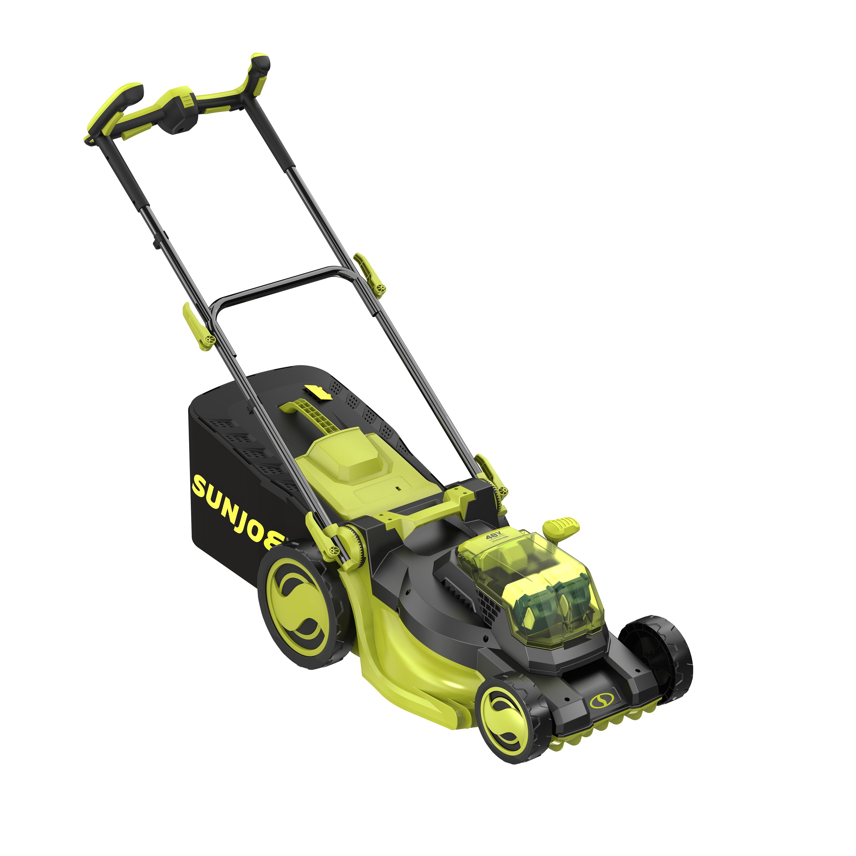 Sun Joe 48-volt cordless brushless 16-inch lawn mower kit.