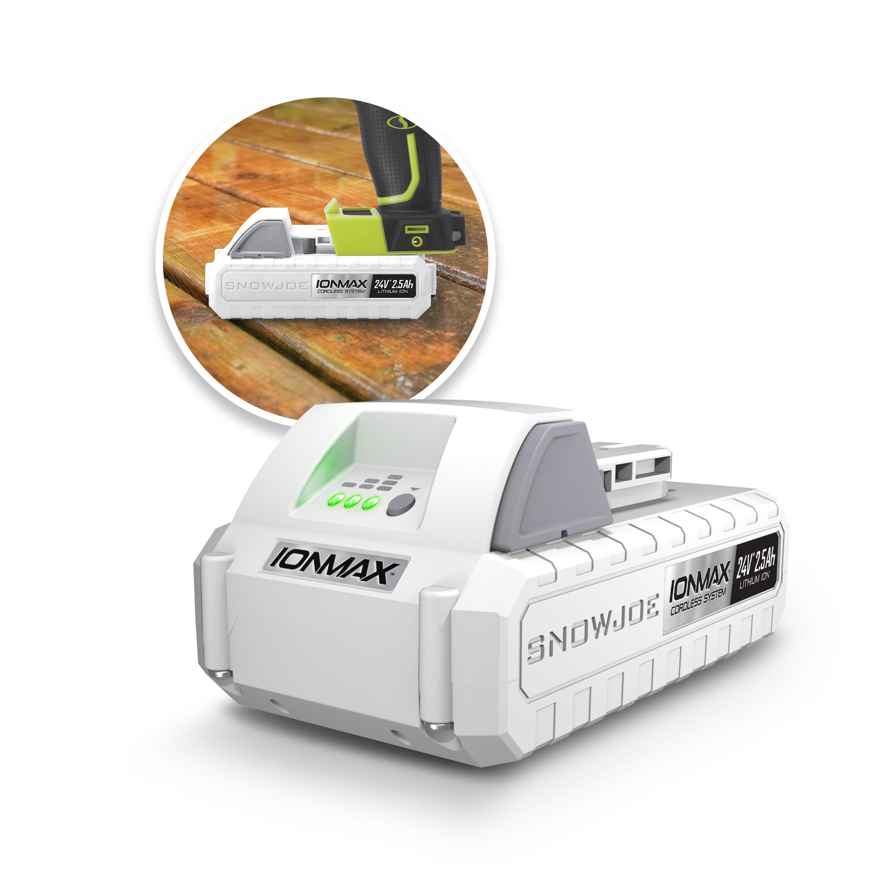 Snow Joe 24VBAT-LT CERTIFIED AUTHENTIC IONMAX 24-Volt* 2.5-Ah Lithium-ION Battery | Universal for all JOE Brands (Sun Joe, Auto Joe, Snow Joe, Power Joe) IONMAX Devices | Battery Management System | 3-Stage LED Display