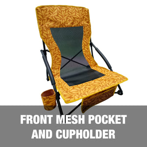 Front mesh pocket and cup holder.