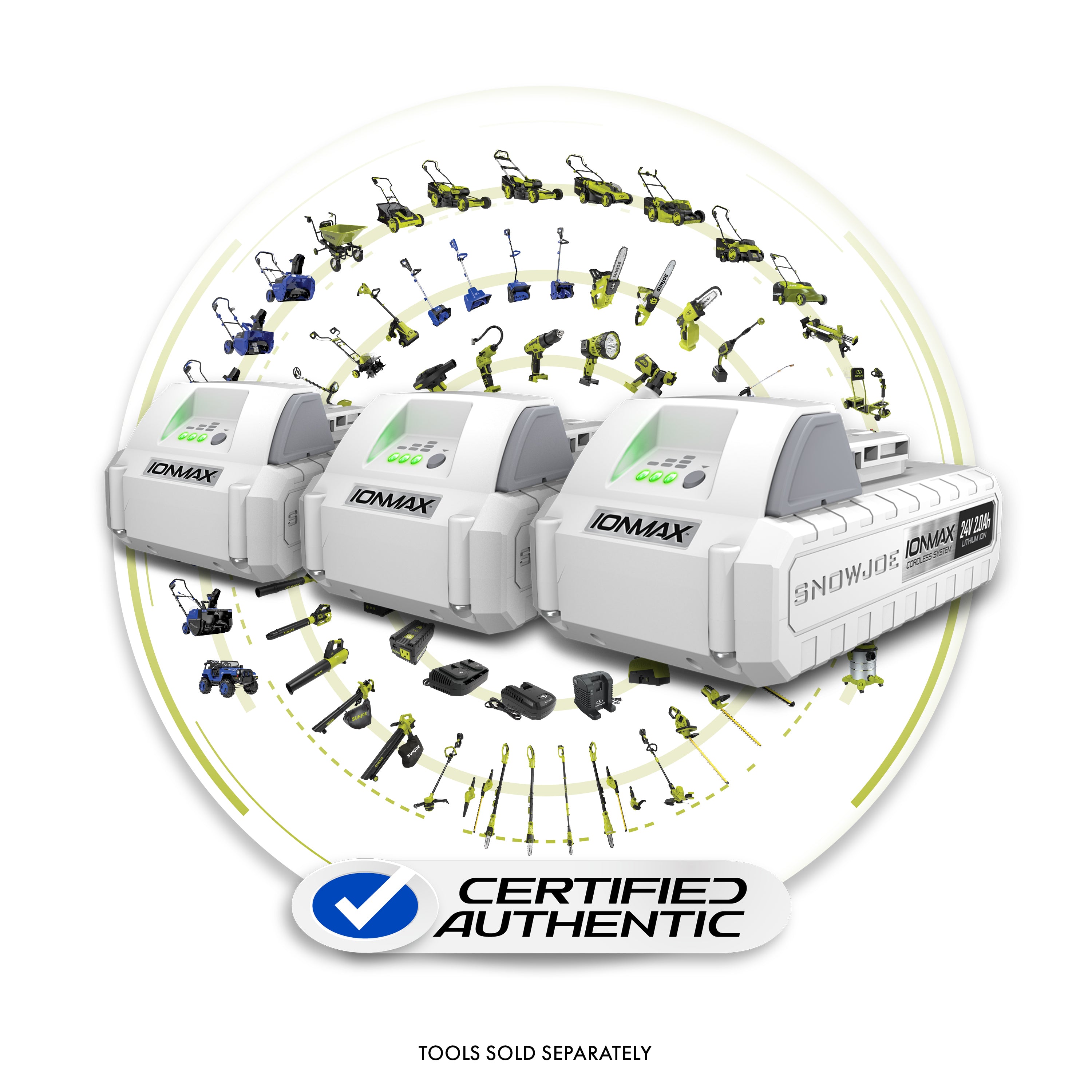 Snow Joe + Sun Joe CERTIFIED AUTHENTIC 24-Volt* IONMAX Battery Bundle