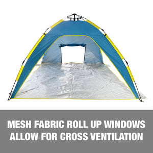 Mesh fabric roll up windows allow for cross ventilation.
