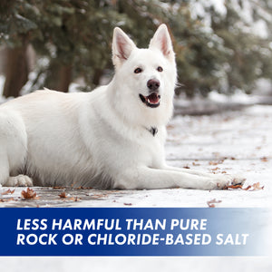 Less harmful than pure rock or chloride-based salt.