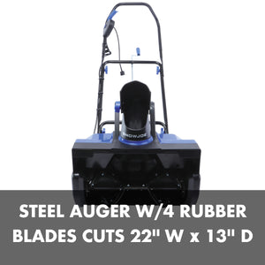 Steel auger with 4 rubber blades cuts 22 inches wide and 13 inches deep.