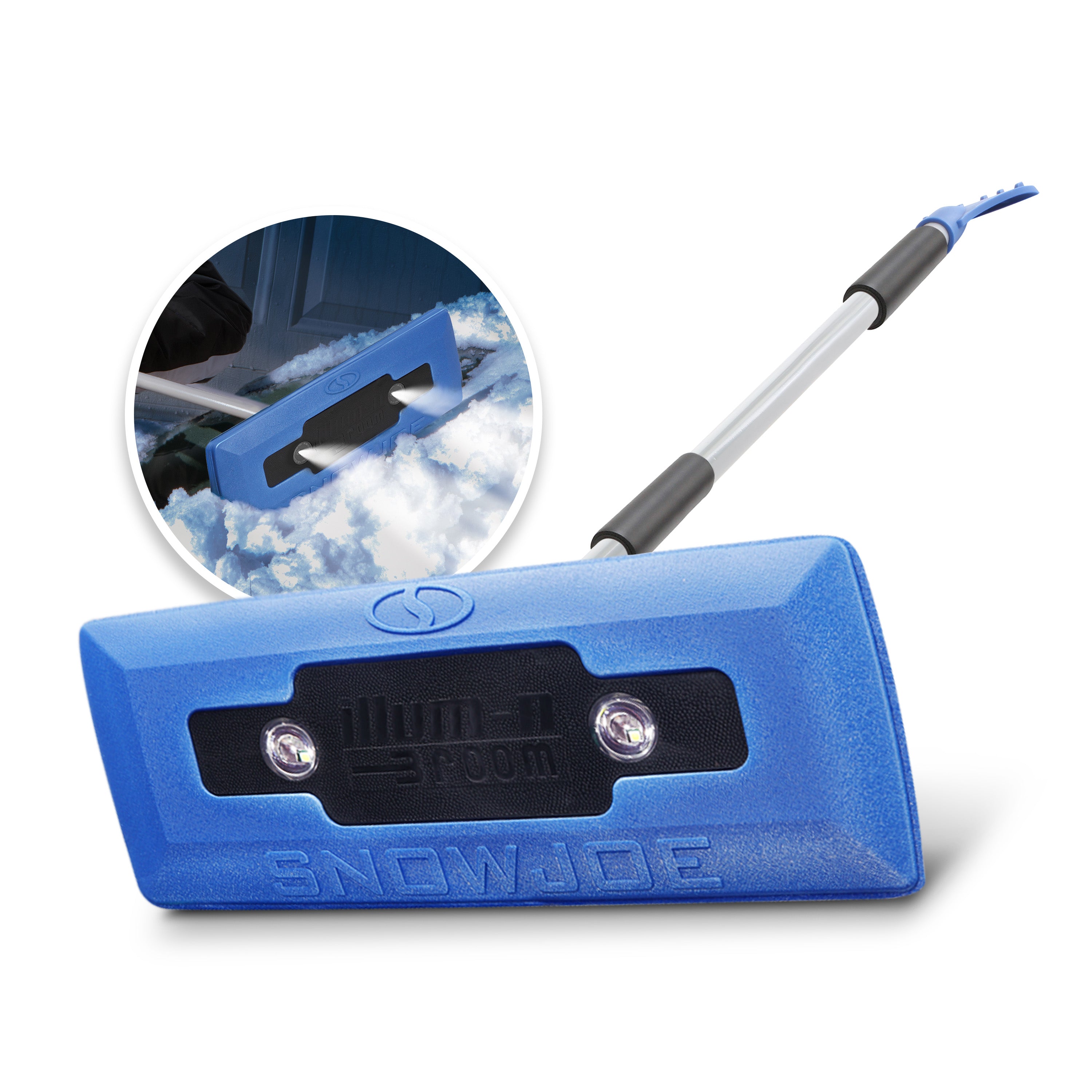 snow joe sjblzd-led lighted snowbroom with inset image of product in use