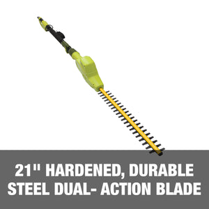21-inch hardened, durable steel dual-action blade.