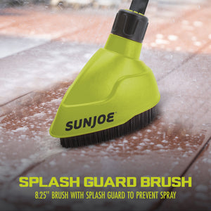 Splash guard brush prevents splash back while cleaning