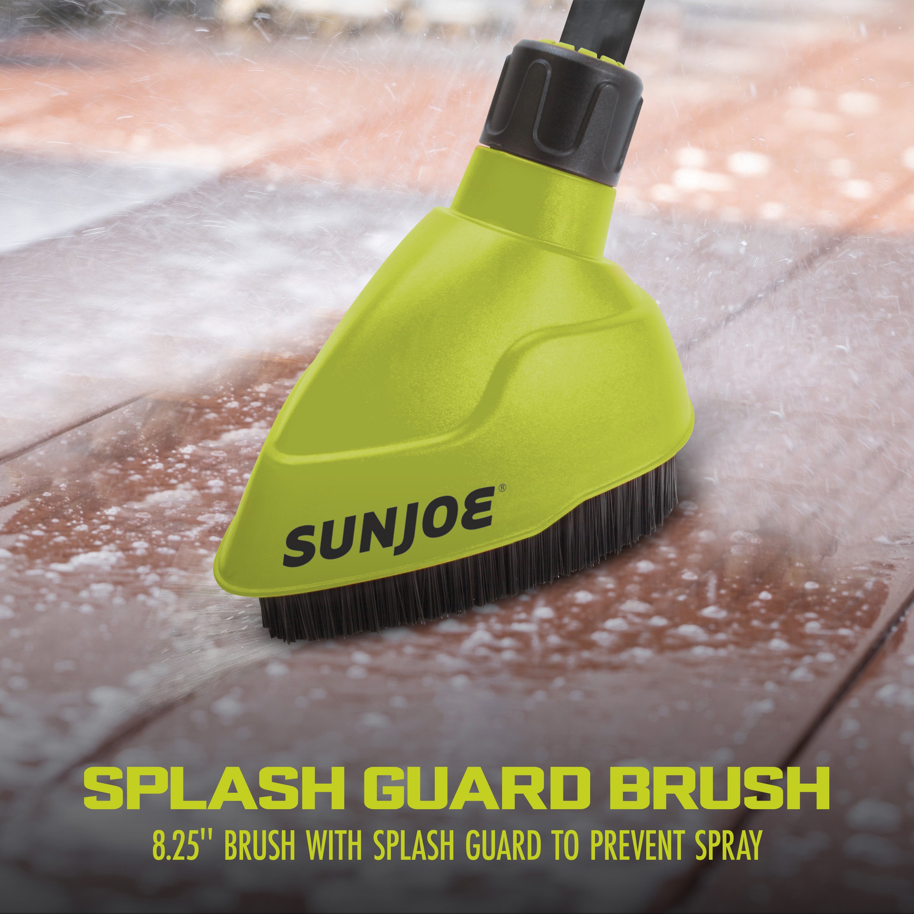 Splash guard brush prevents splash back while cleaning