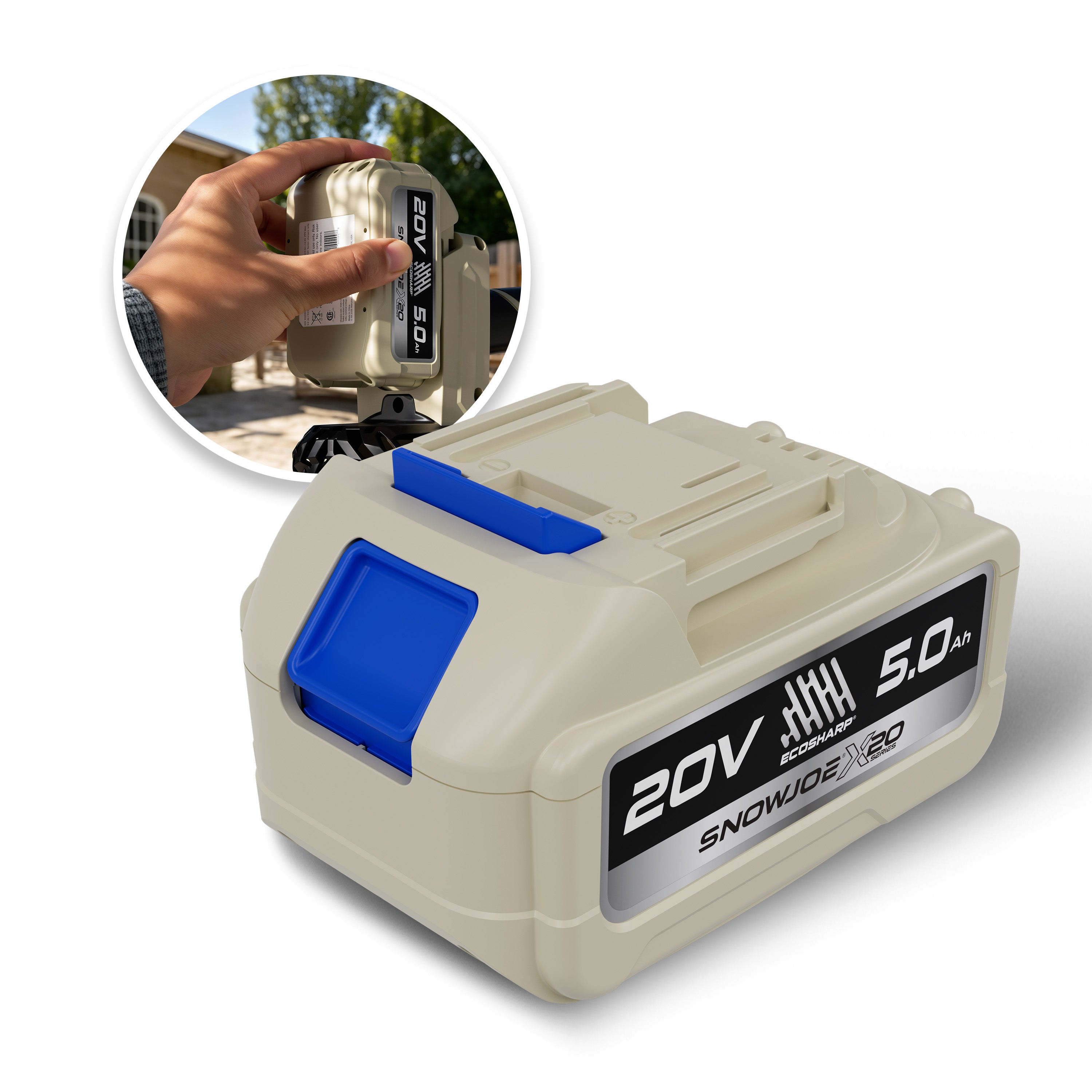 Sun Joe X20-Series 20-Volt* 5000-mAh (5-Amp hour) Lithium-ION Battery | For Use with Universal ECOSHARP® Devices | w/LED Indicator