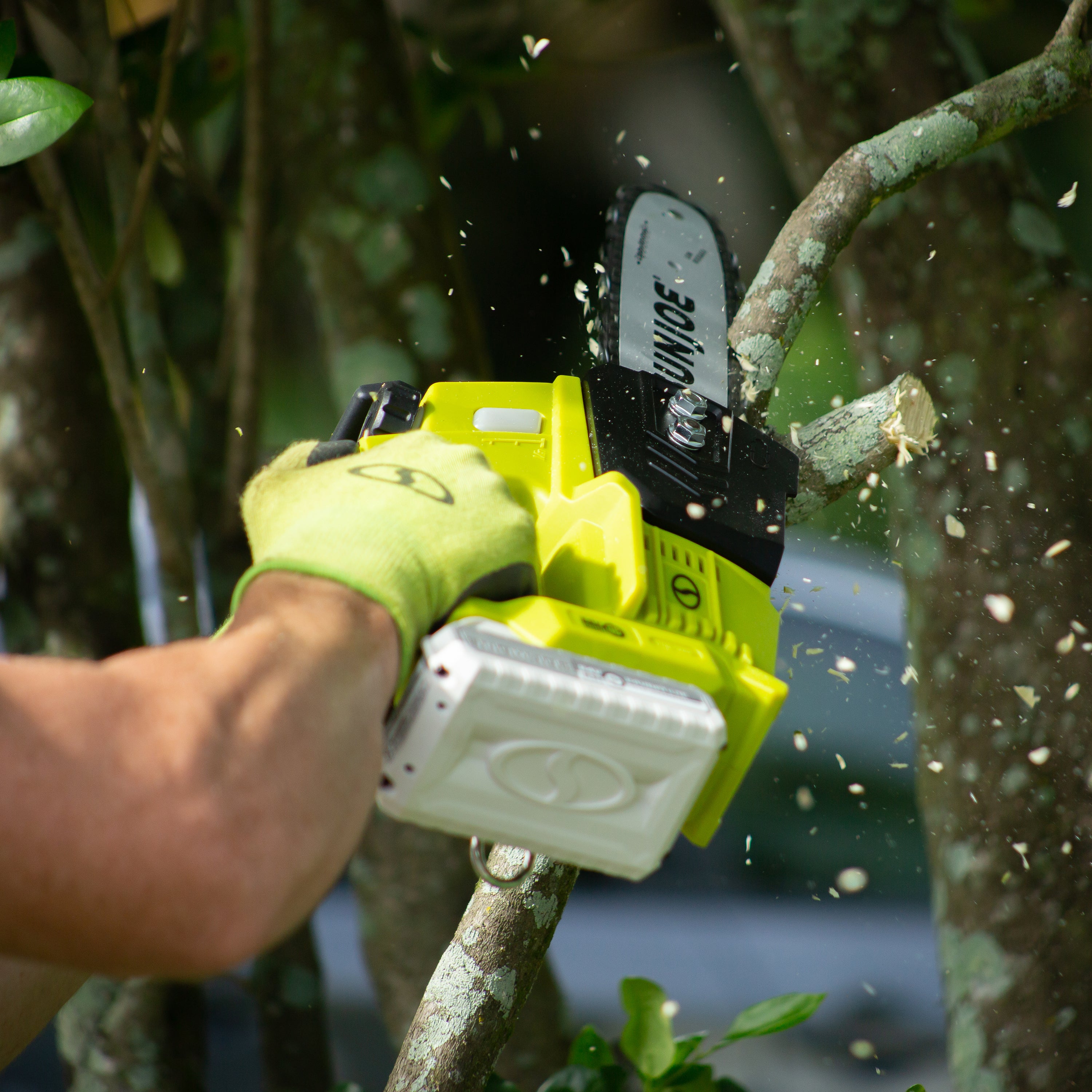 Sun Joe 24-Volt* IONMAX Cordless Self-Oiling Chain Saw Kit | 10-inch | Tool-Less Bar/Chain Tension | W/ 4.0-Ah Battery + Charger (Green)