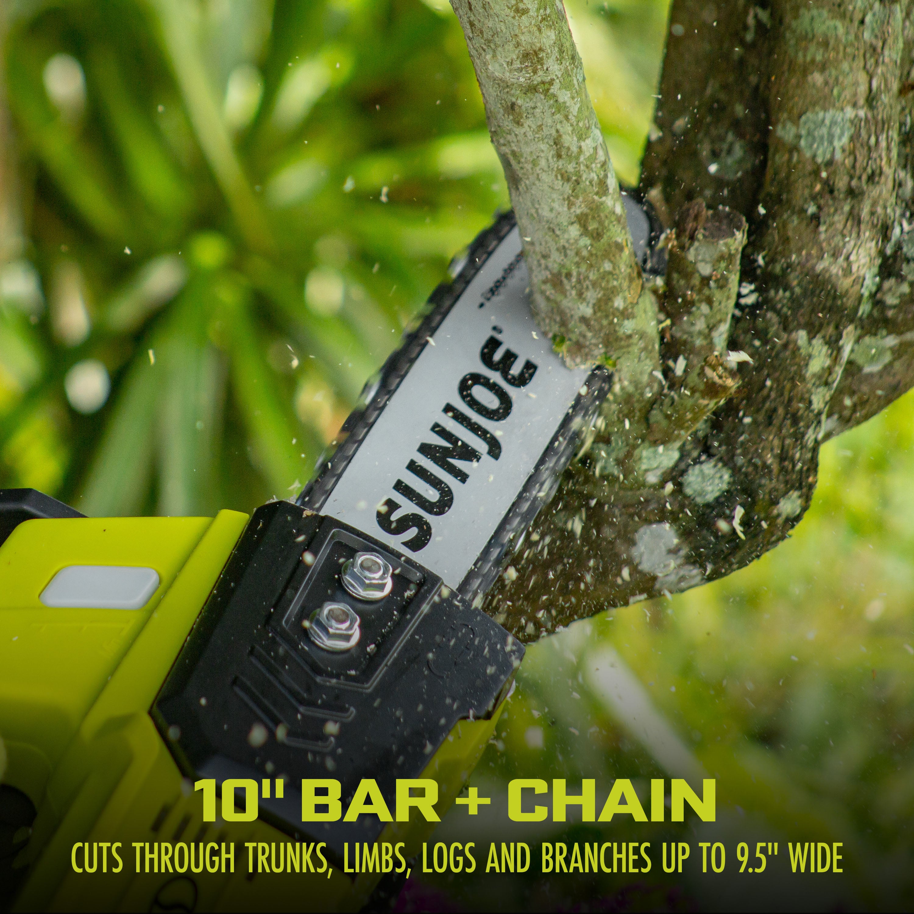 Sun Joe 24-Volt* IONMAX Cordless Self-Oiling Chain Saw Kit | 10-inch | Tool-Less Bar/Chain Tension | W/ 4.0-Ah Battery + Charger (Green)
