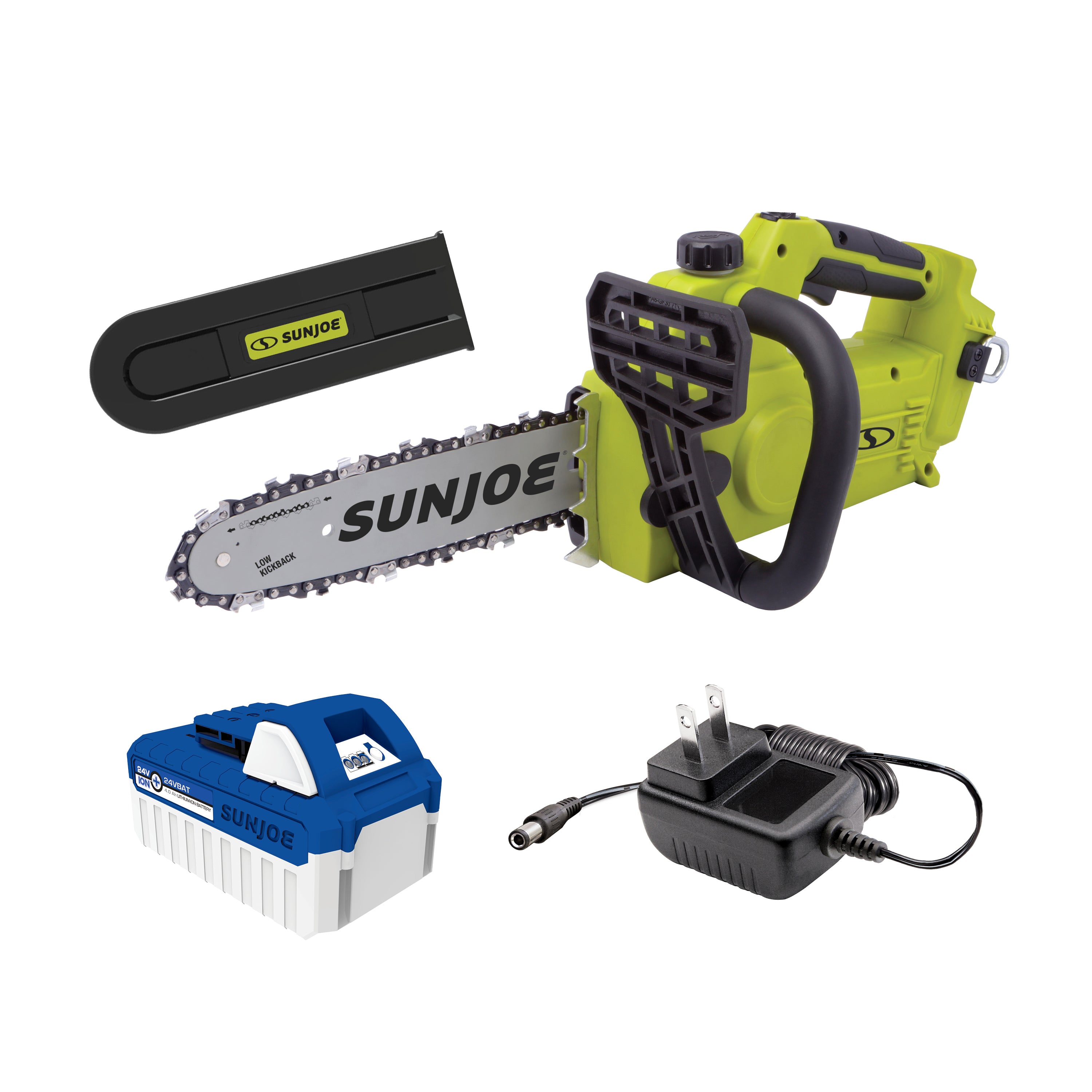 Sun Joe 24-Volt* IONMAX Cordless Self-Oiling Chain Saw Kit | 10-inch | Tool-Less Bar/Chain Tension | W/ 4.0-Ah Battery + Charger (Green)