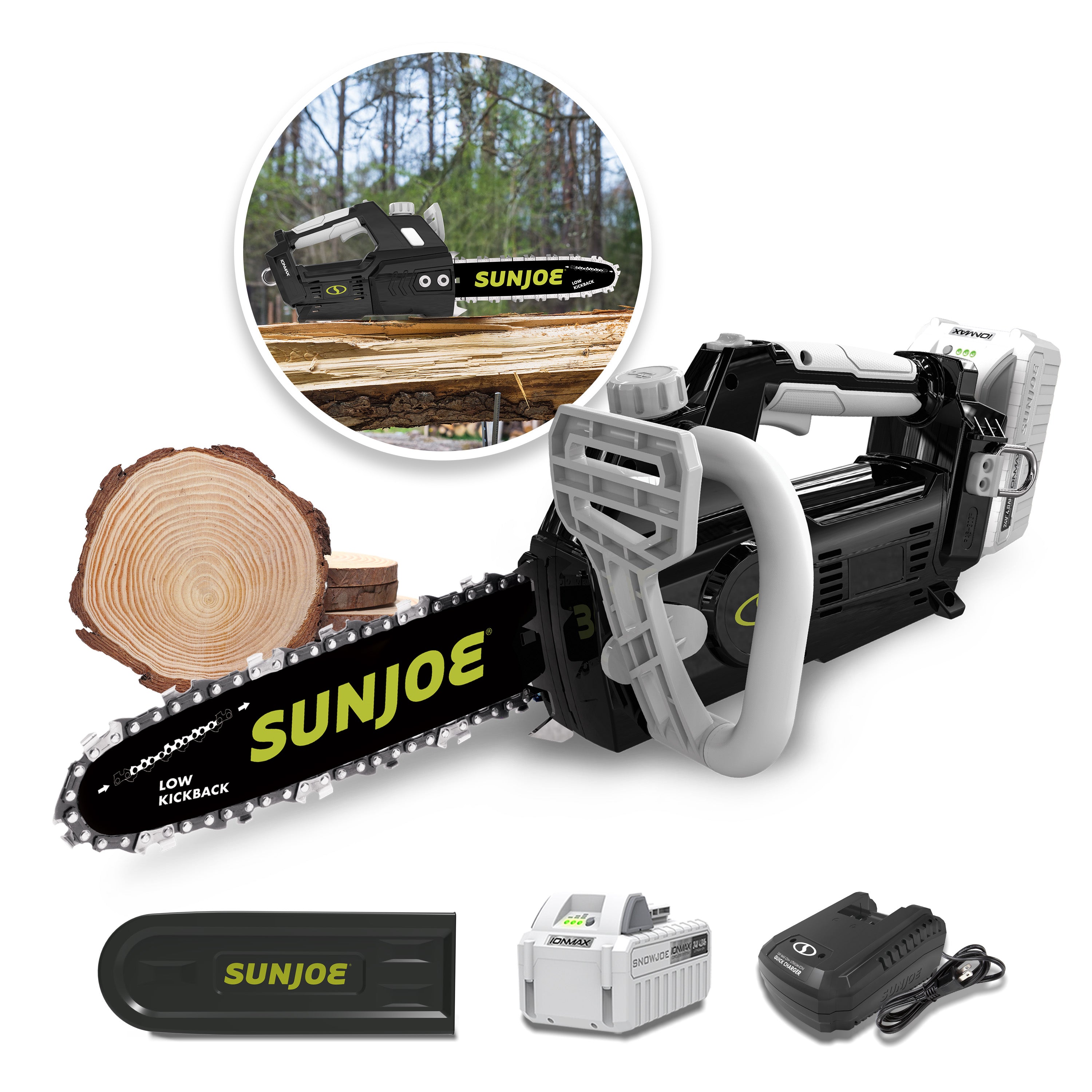 Sun Joe 24-Volt* IONMAX Cordless Chain Saw Kit | 10-inch | W/ 4.0-Ah Battery + Charger