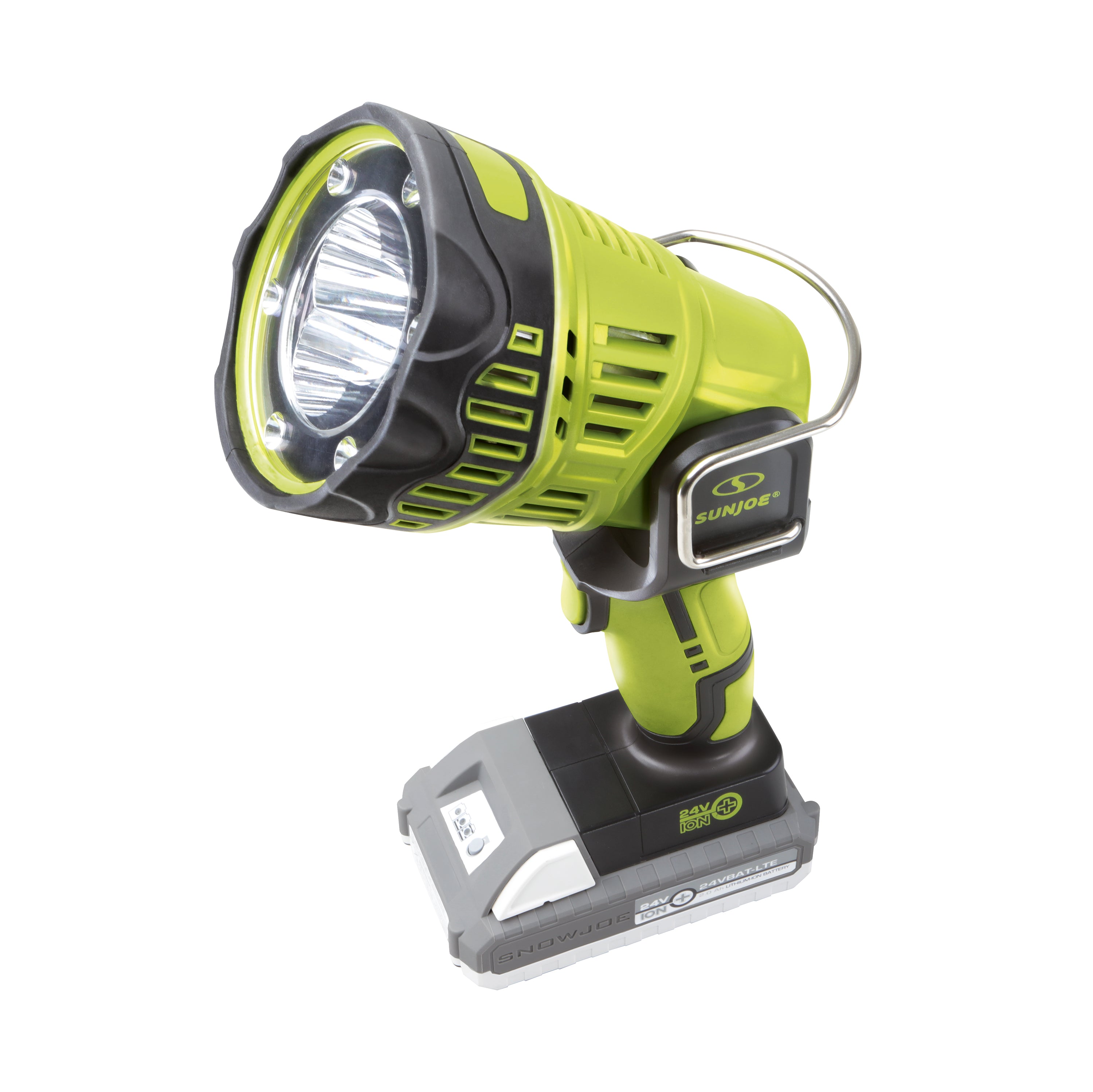 Sun Joe 24V-1500FL-LTE-P1 24-Volt* IONMAX Handheld Flashlight/Spotlight/Flood Kit | W/ 2.0-Ah Battery + Charger | 700 Yard Reach Illumination | 5 Light Modes | 1500 Lumens Max | 90-Degree Pivot Head | Belt Hook