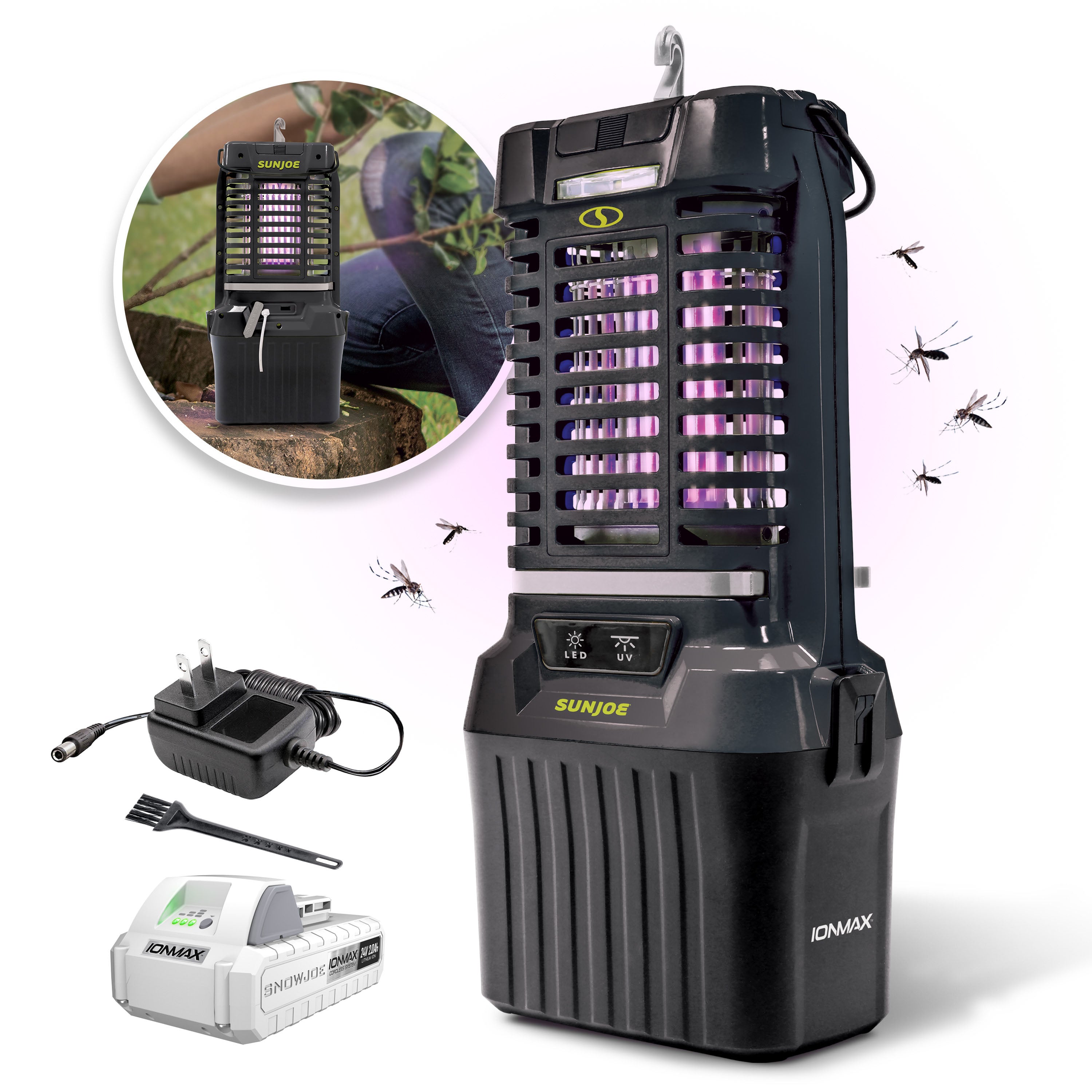 Sun Joe 24V-BZ100-LTE 24-Volt* IONMAX Cordless Indoor/Outdoor Bug Zapper Kit | 1-Acre Coverage | W/ 2.0-Ah Battery + Charger