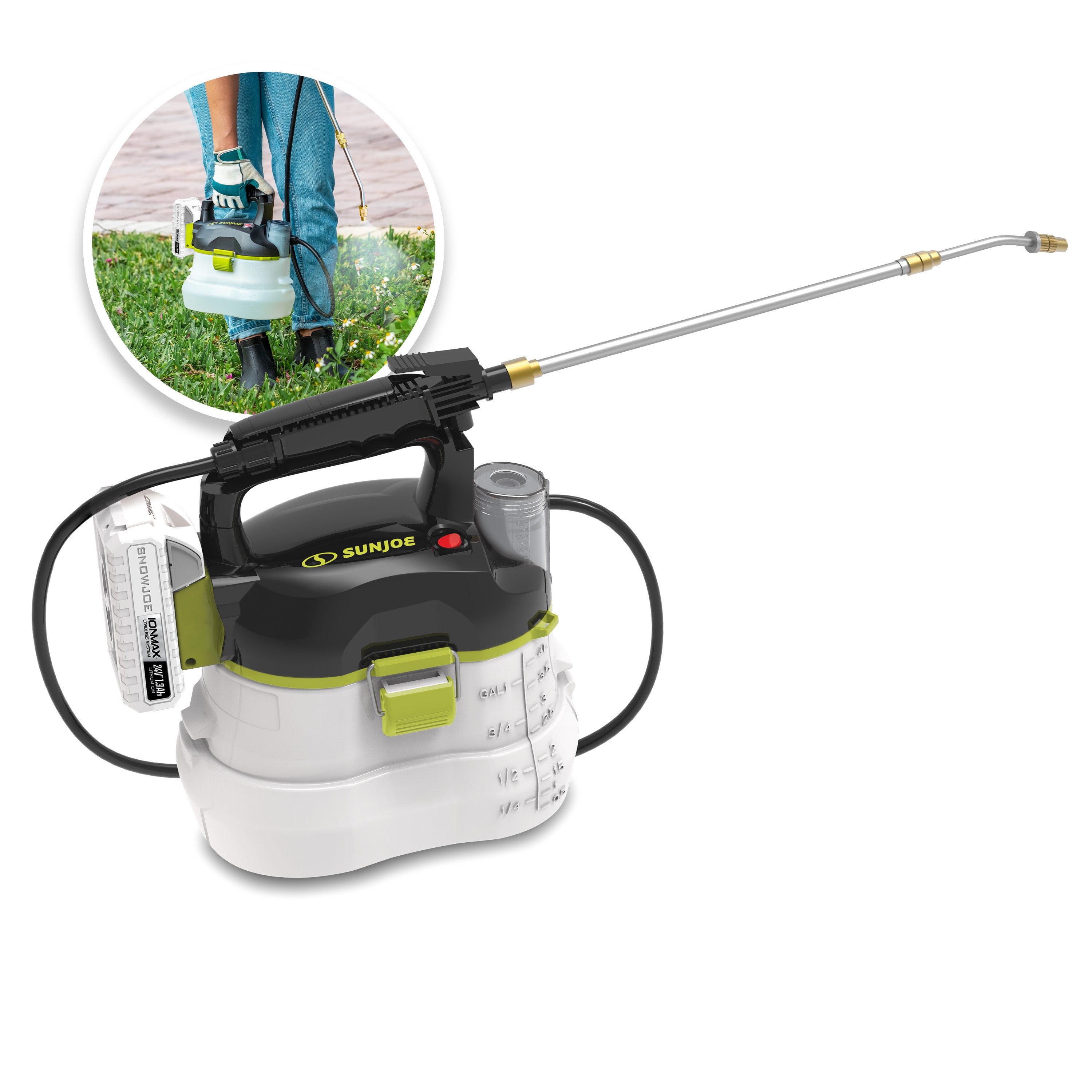 Sun Joe 24V IONMAX Cordless Electric Garden Sprayer, 1-Gallon Battery-Powered Multi-Use Lawn/Plant Sprayer + Watering Can | w/ Adjustable Wand +  Charger