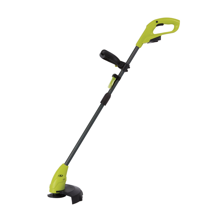 Side view of the Sun Joe 24-volt cordless stringless 10-inch grass trimmer kit.