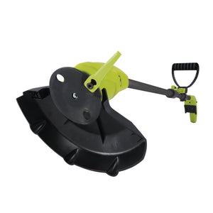 Bottom-angled view of the Sun Joe 24-volt cordless stringless 10-inch grass trimmer kit.