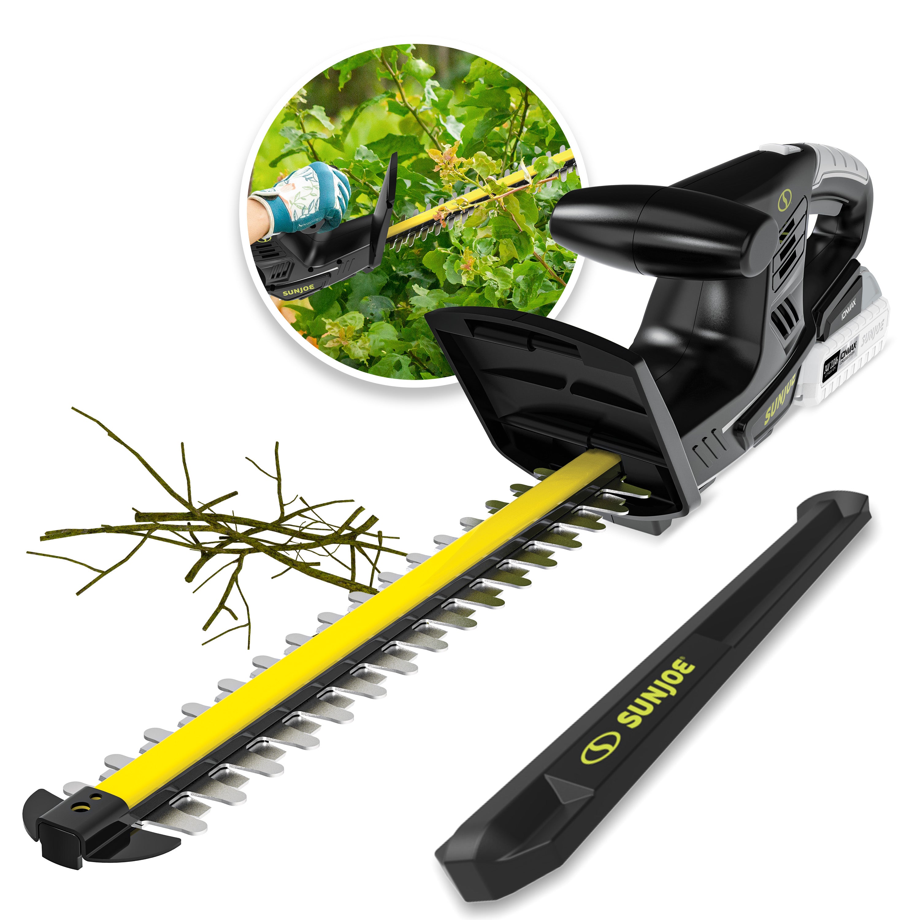 Sun Joe 24V-HT18-LTE 24-Volt* IONMAX Cordless Handheld Hedge Trimmer | 18-inch | W/ 2.0-Ah Battery + Charger