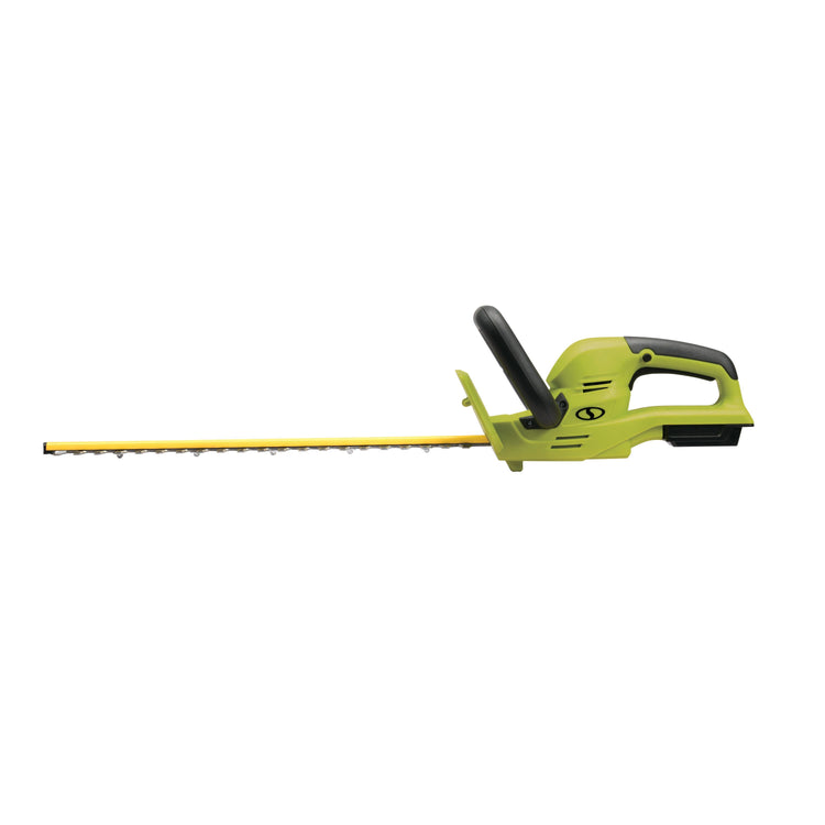 Side view of the Sun Joe 24-volt 22-inch cordless hedge trimmer.