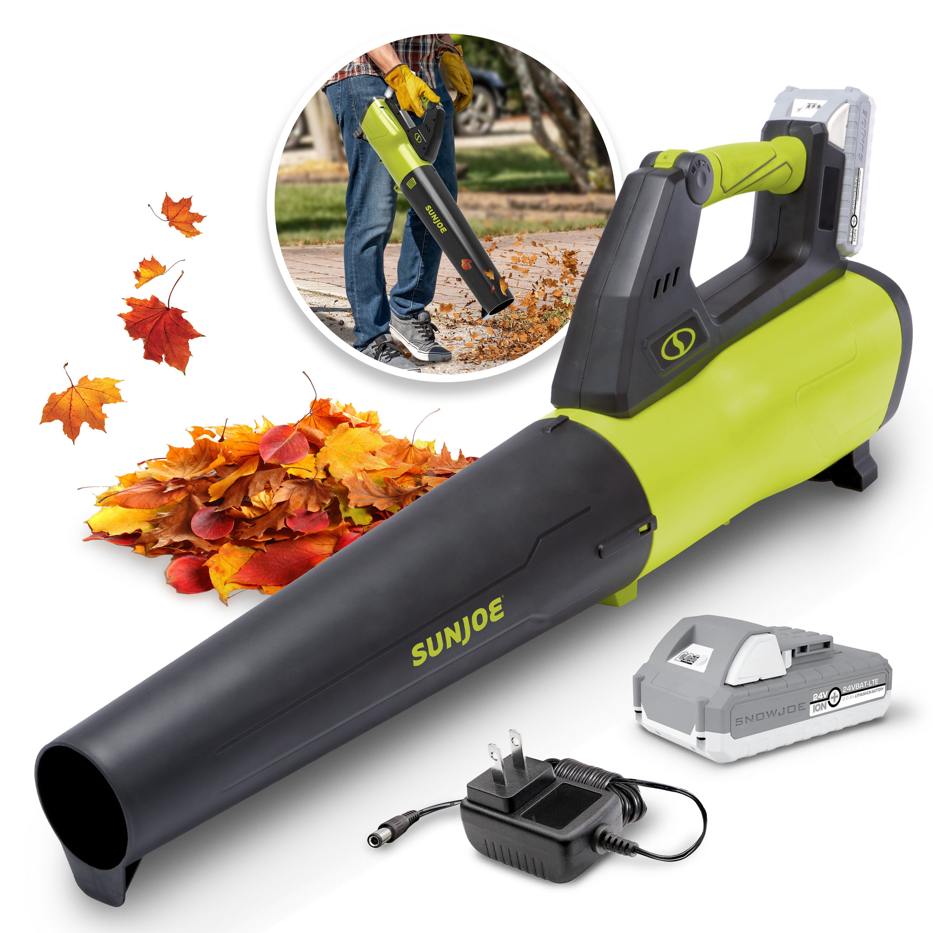 Sun Joe 24V-JB-LTE 24-Volt* IONMAX Cordless Turbine Jet Blower Kit | 350 CFM Max | W/ 2.0-Ah Battery + Charger