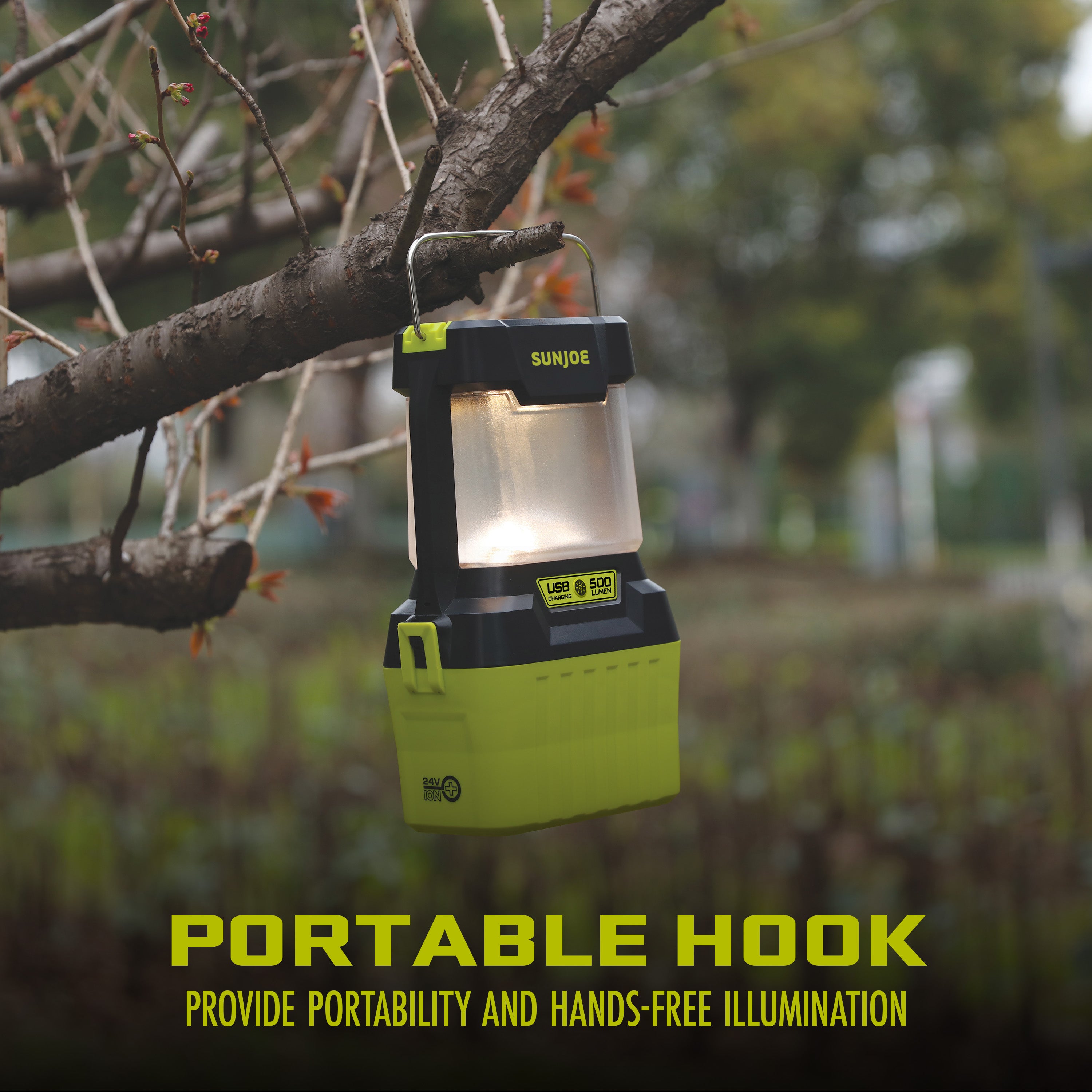 Sun Joe 24V-LGT500-LTE 24-Volt IONMAX Cordless LED Lantern | 4 Light Modes | Waterproof Casing | W/ 2.0-Ah Battery + Charger