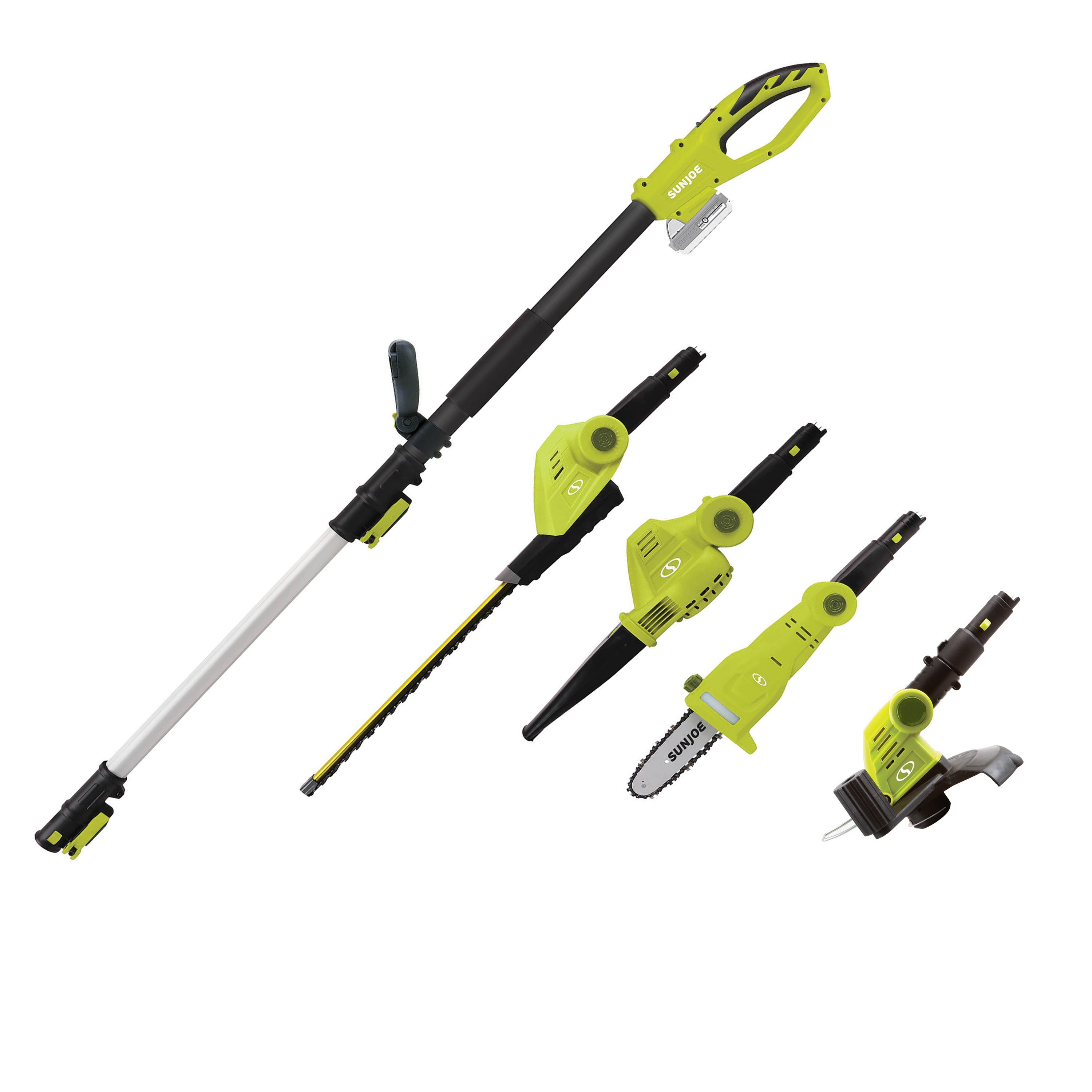 Sun Joe 24V-MTWP4-LTE 24-Volt Cordless Interchangeable Multi-Tool | Leaf Blower + Hedger + Trimmer + Chainsaw | W/ 2 x 2.0-Ah Batteries + Charger