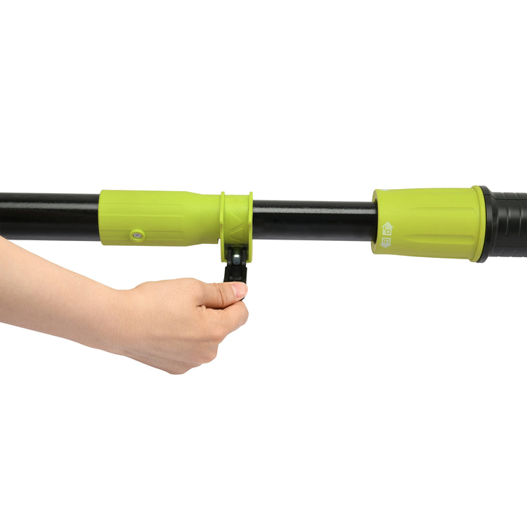 Close-up of the shaft for the Sun Joe 24-volt cordless 17-inch pole hedge trimmer.