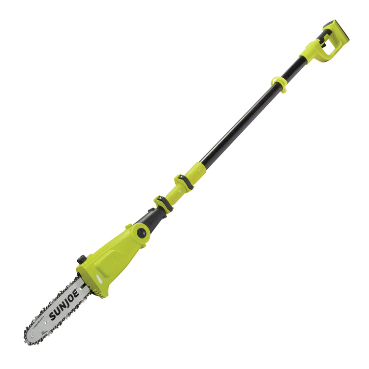 Sun Joe 24-volt cordless telescoping pole 10-inch chainsaw.