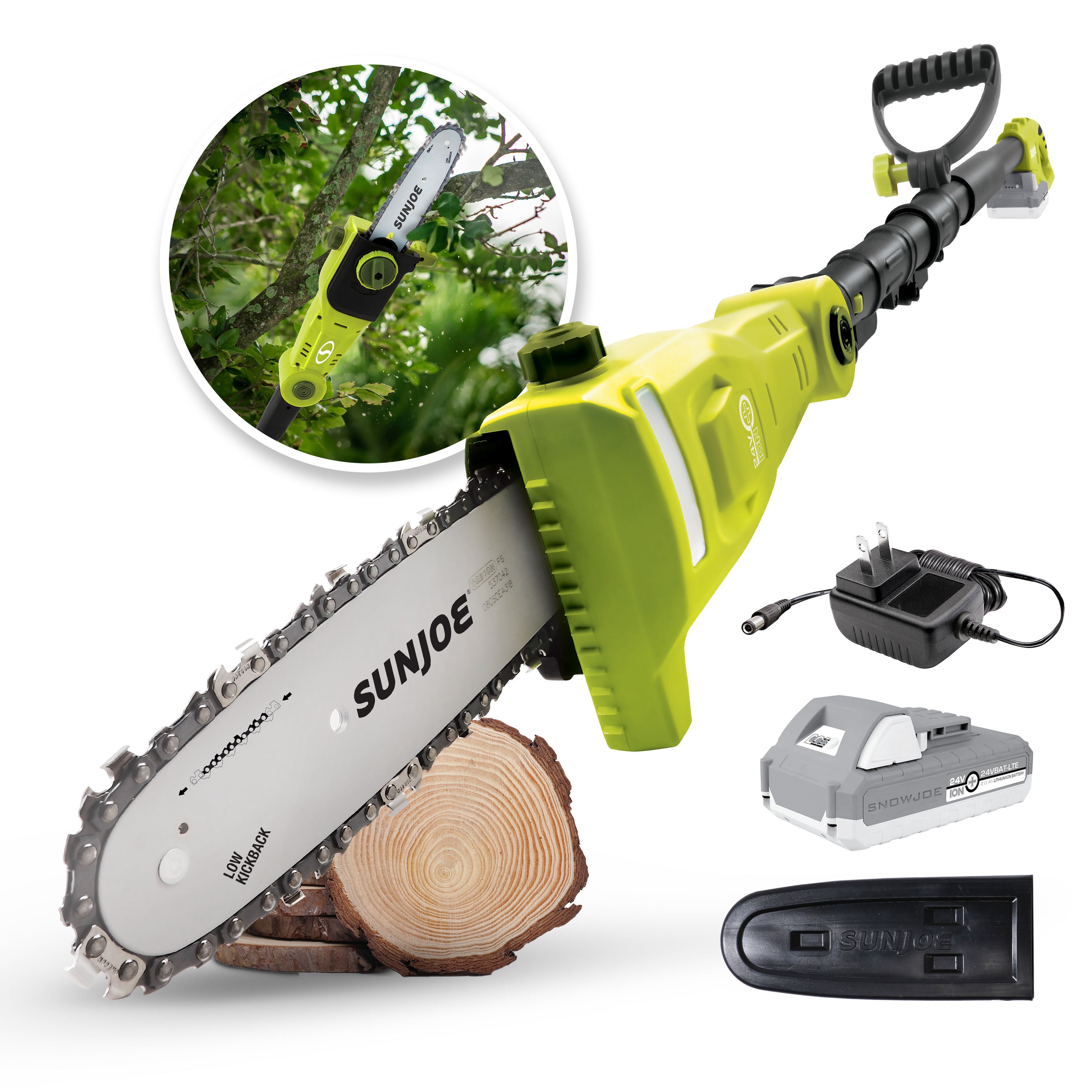 Sun Joe 24V-PS8 24-Volt* IONMAX Cordless Telescoping Pole Chainsaw Kit | 8-inch