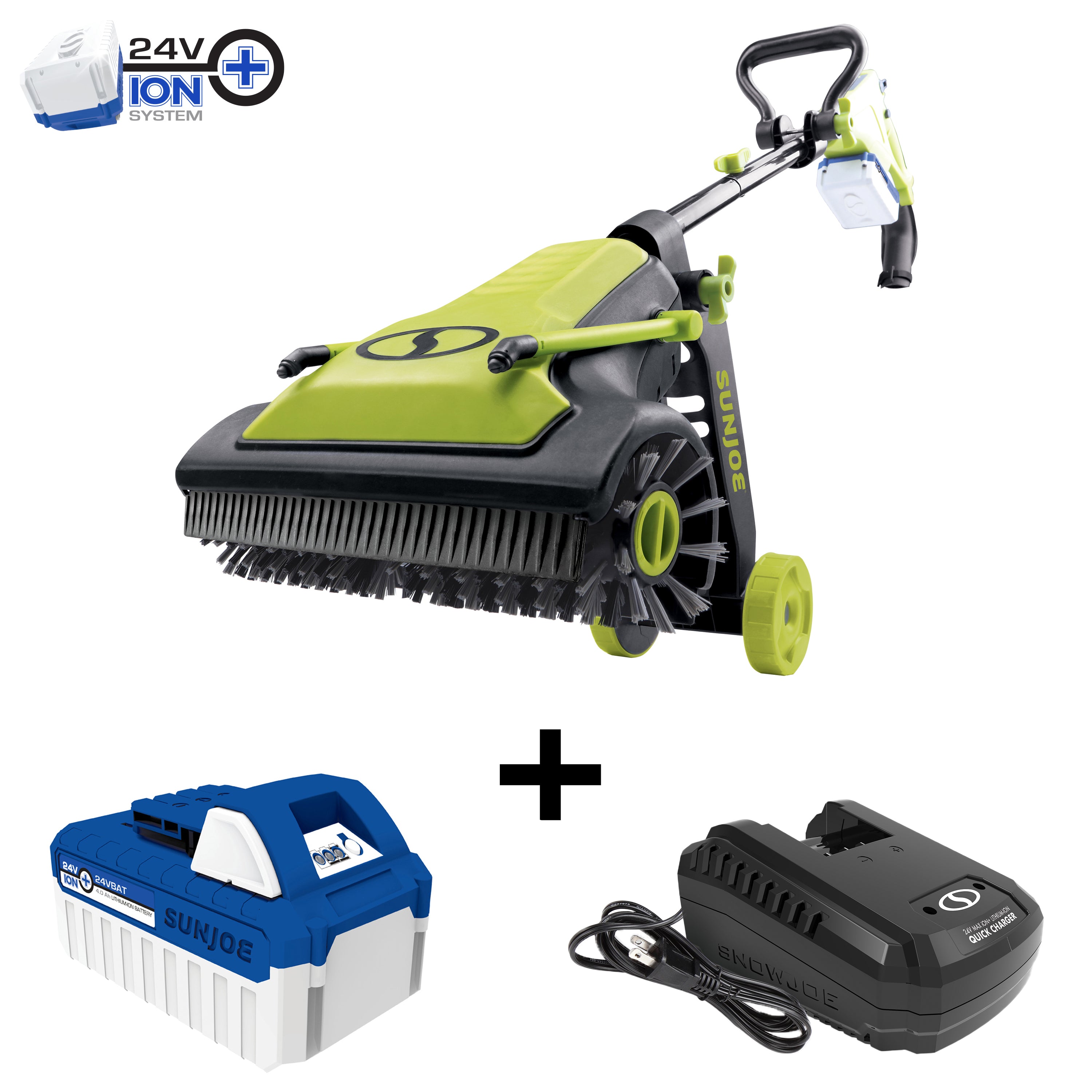 Sun Joe 24-volt cordless Cordless Surface & Patio Cleaner Kit plus a 4.0-Ah lithium-ion battery and quick charger.