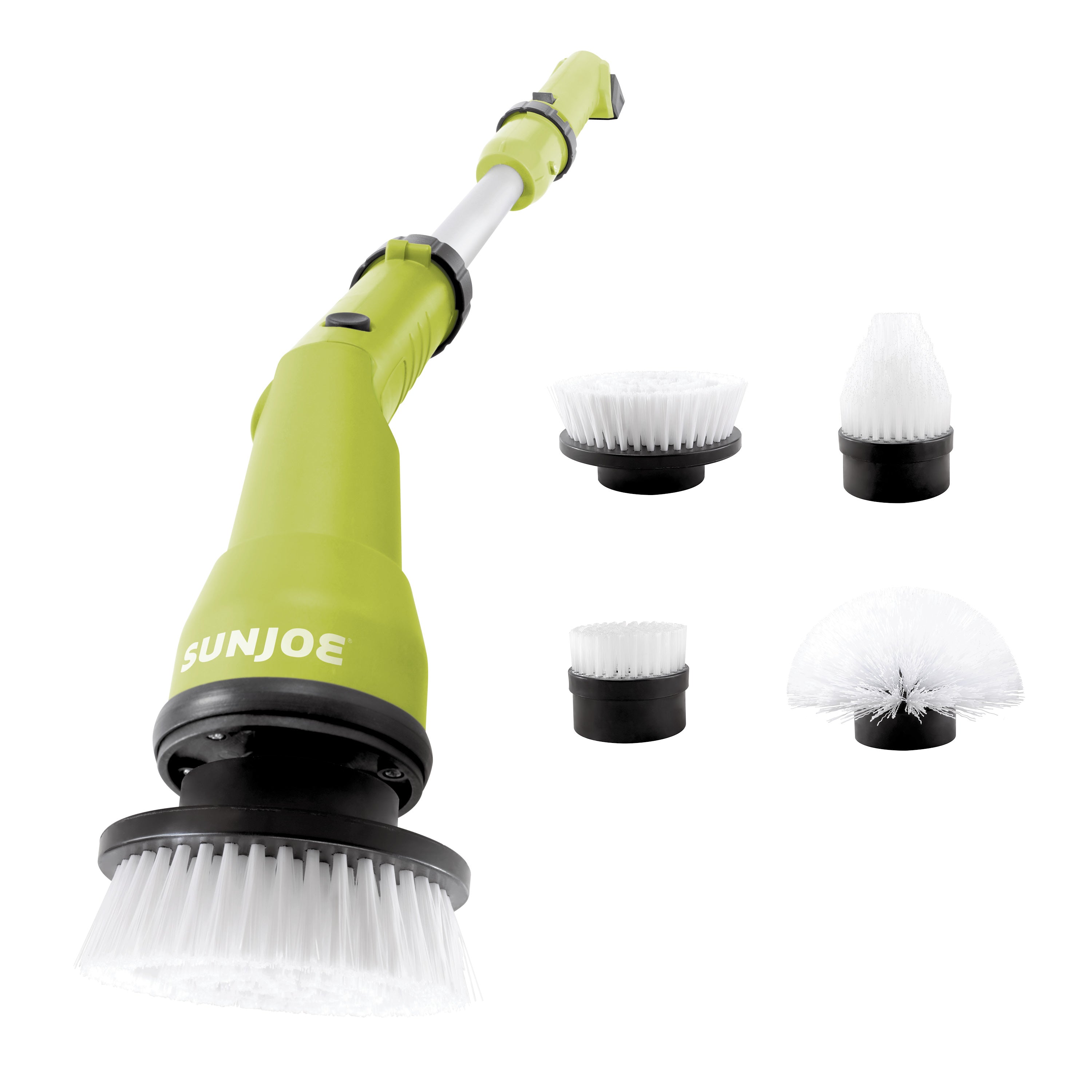 Sun Joe 24-volt Cordless Heavy-Duty Indoor/Outdoor Power Scrubber with 4 brush attachments.