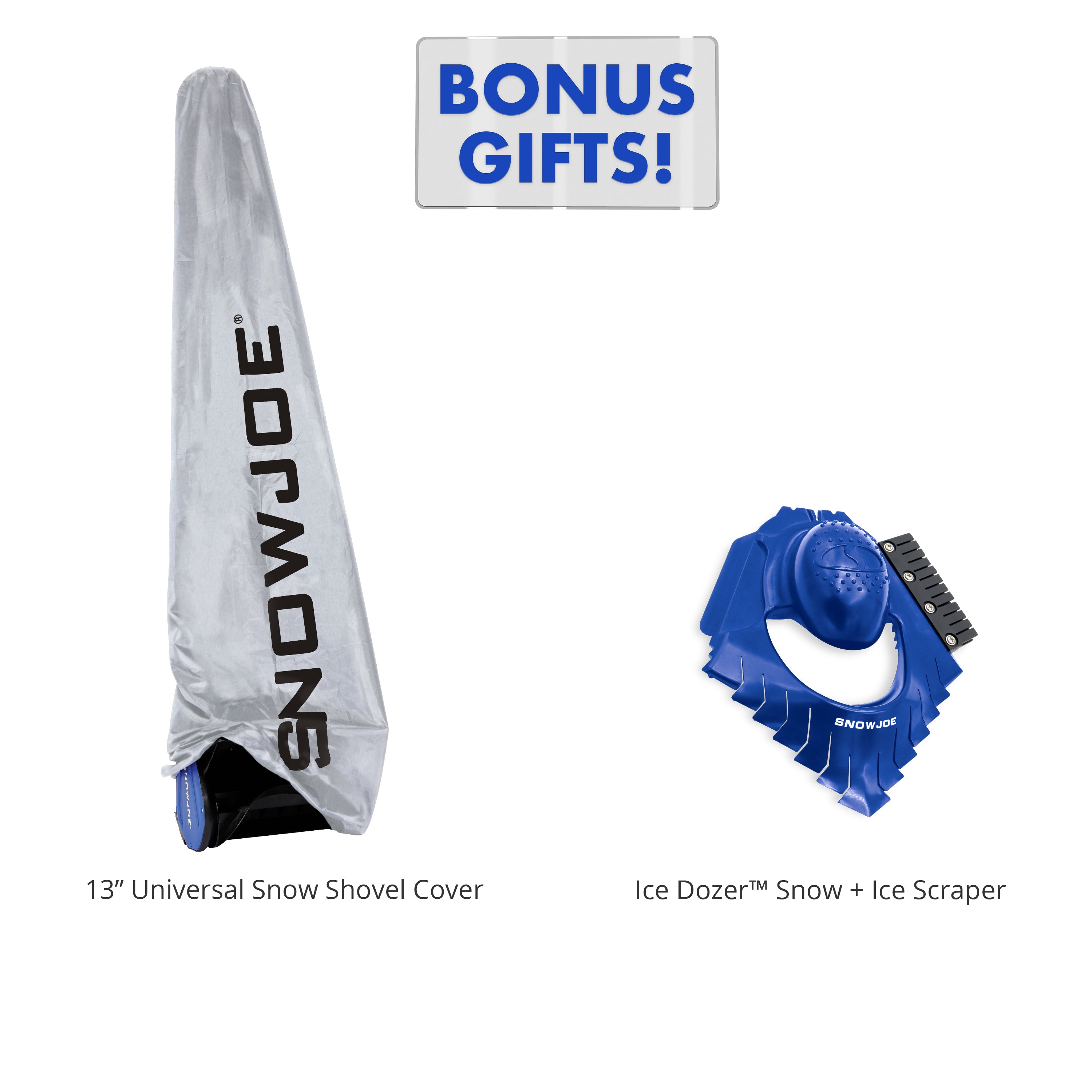 13-inch universal snow shovel cover and an ice dozer snow and ice scraper.