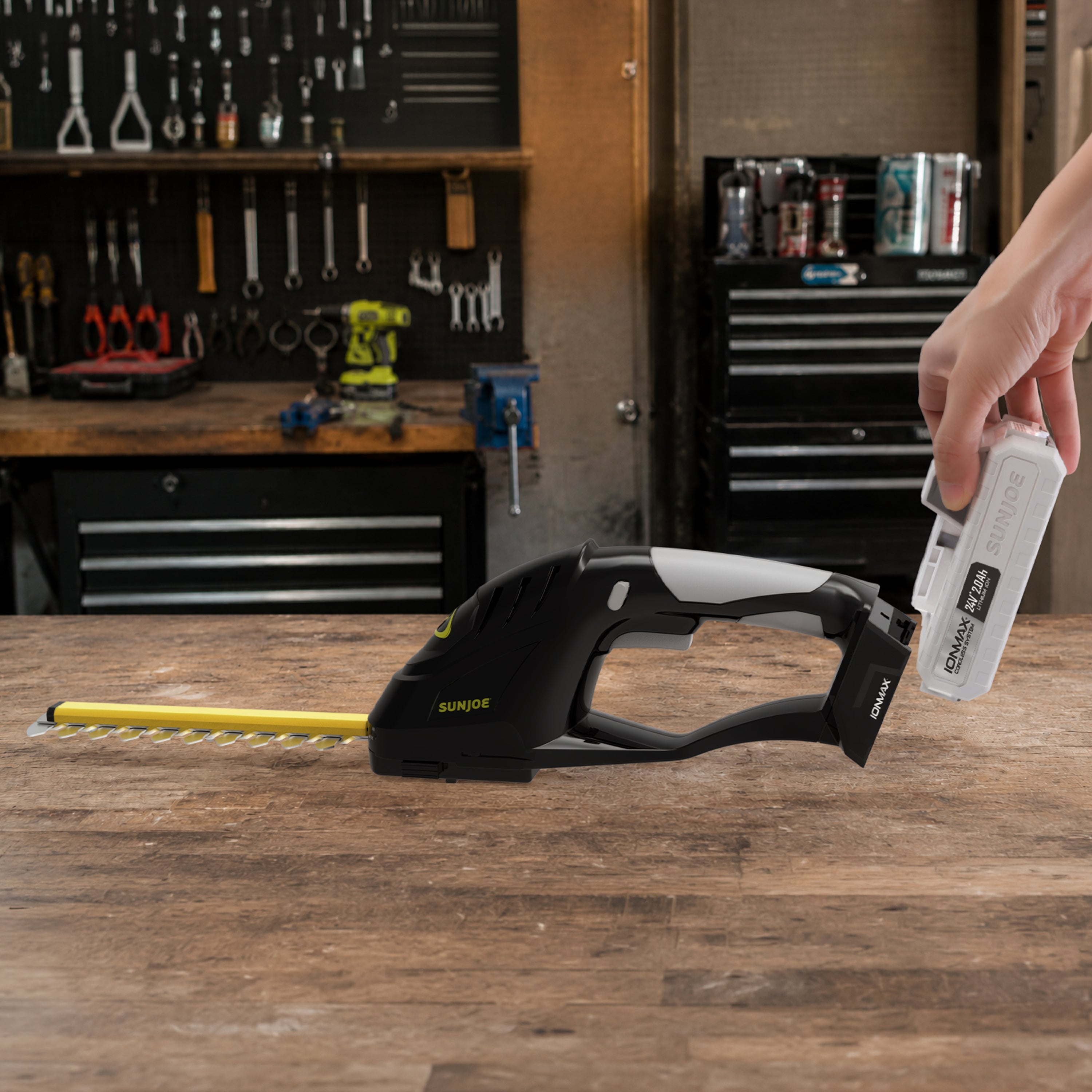 Sun Joe 24-Volt* IONMAX Cordless Handheld Shrubber + Trimmer Kit | 7-Inch | W/ 2.0-Ah Battery + Charger