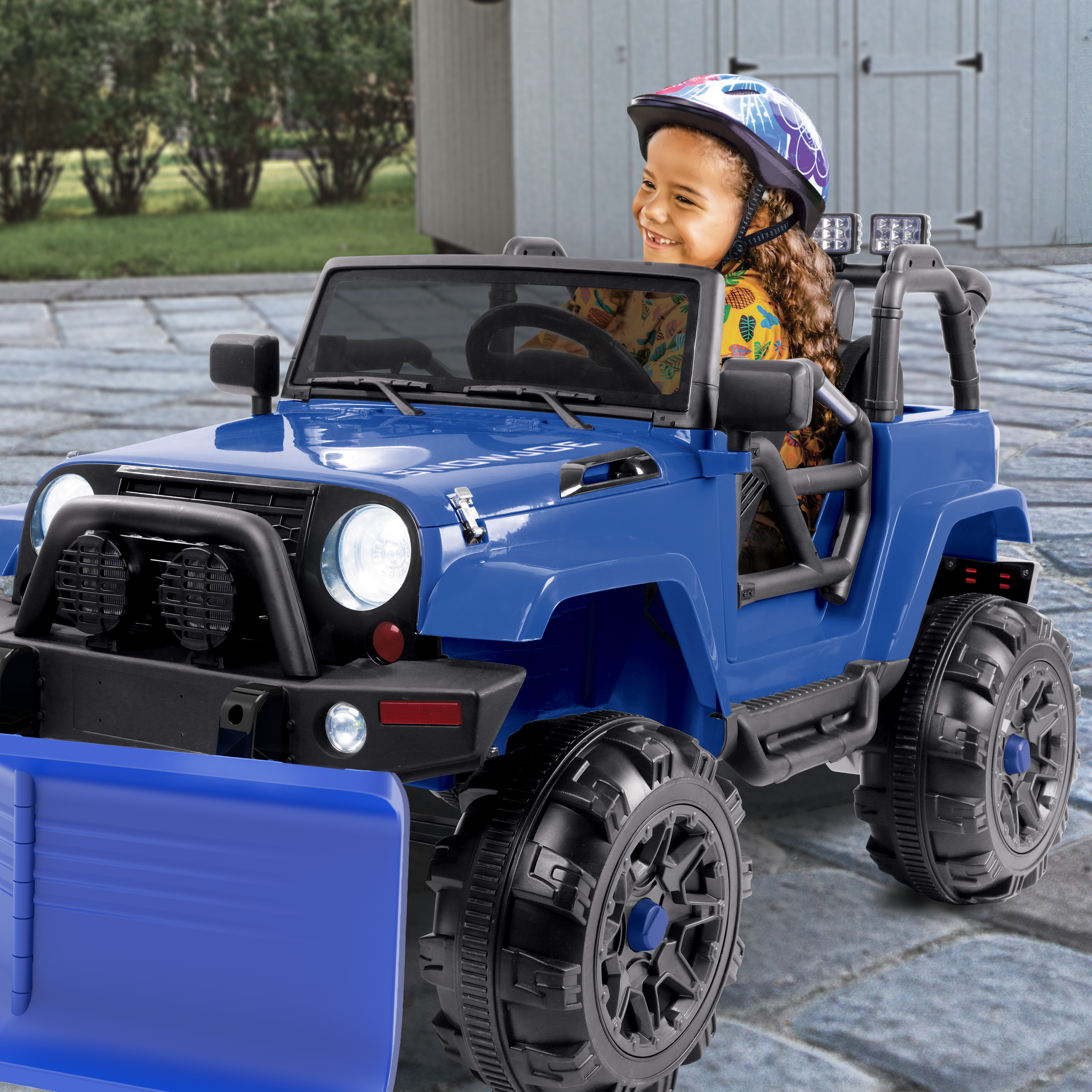 Snow Joe 24 Volt Ride On Kids Truck w Parental Remote and Snow Plow Blue