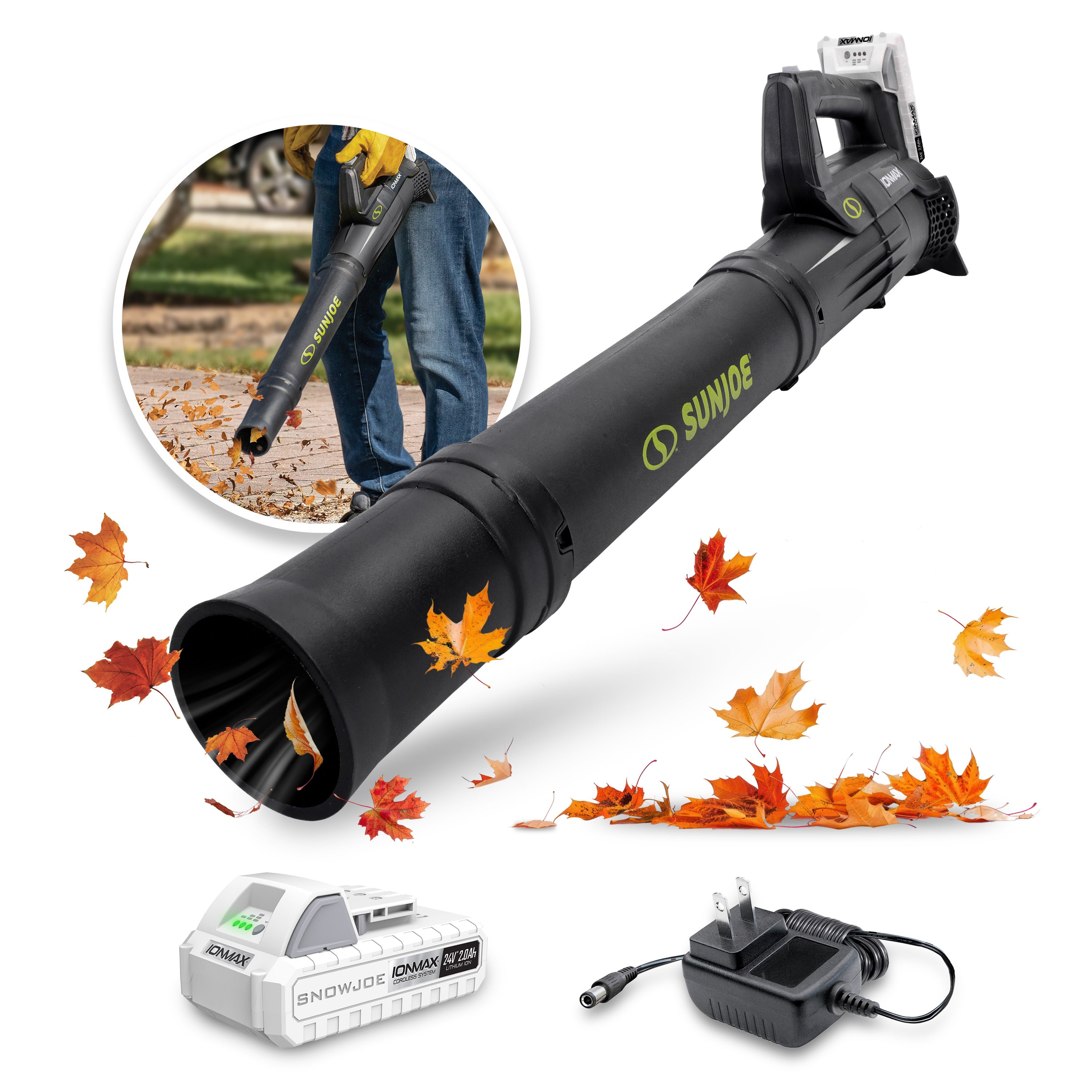 Sun Joe 24V-TB-LTE 24-Volt* IONMAX Cordless Compact Turbine Jet Blower | 100-MPH | 280-CFM | W/ 2.0-Ah Battery + Charger