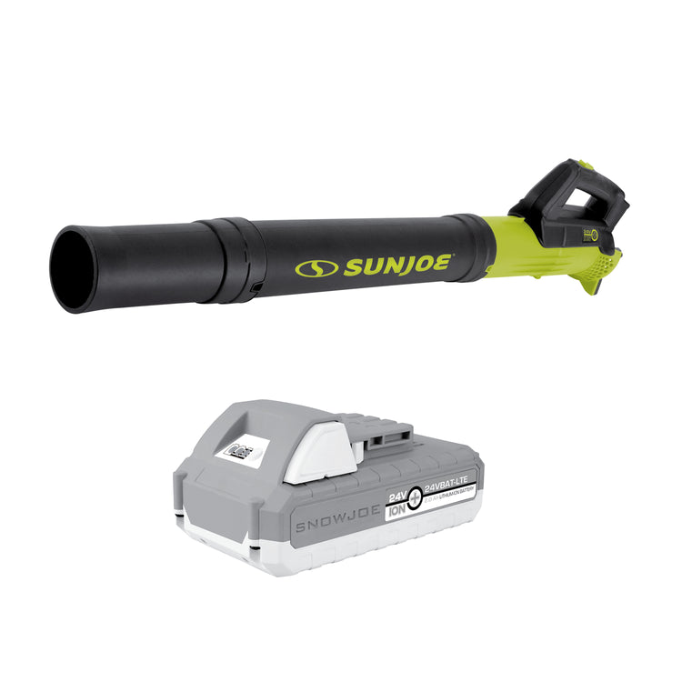 Sun Joe 24-Volt Cordless Leaf Blower with a 24-Volt lithium-ion 2.0-Ah battery.