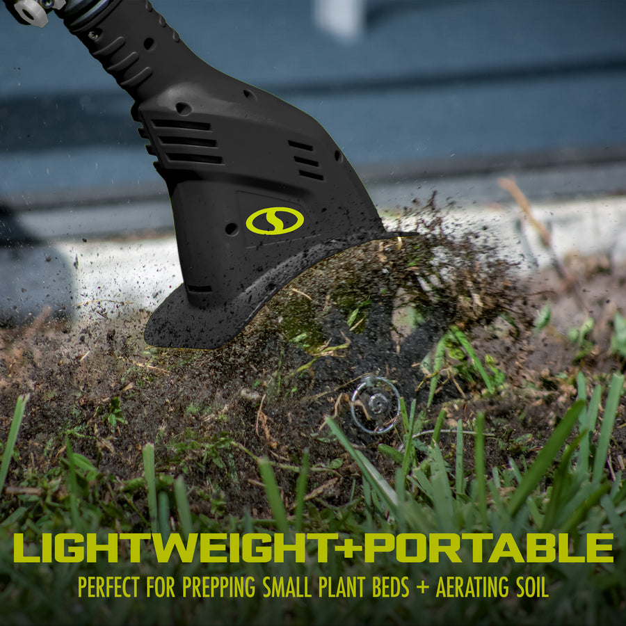 Sun Joe 24V-TLR-CT lightweight portable tiller in use
