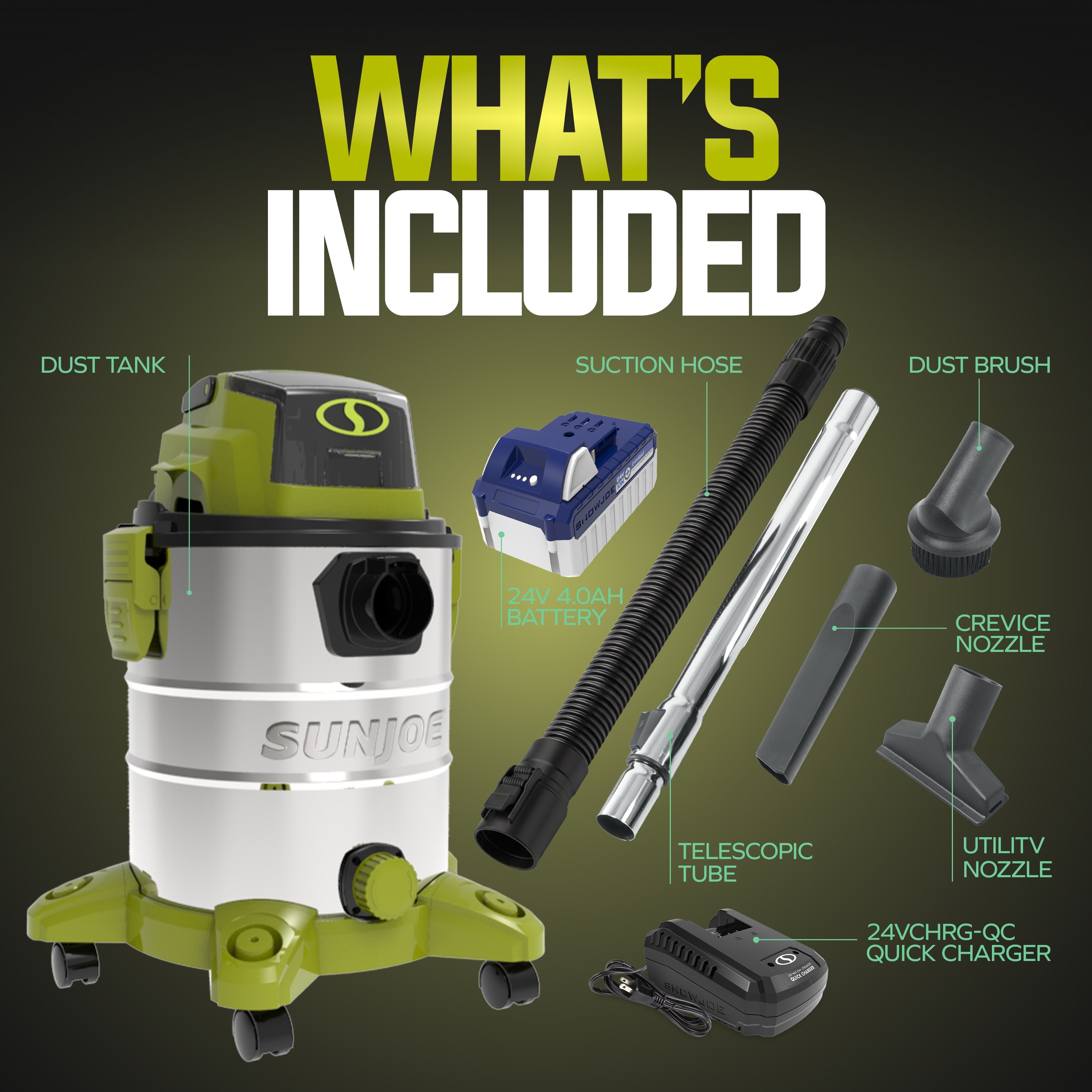 Sun Joe 24-Volt* IONMAX Cordless Portable Stainless Steel Wet/Dry Vacuum Kit | 5.3 Gal | W/ 4.0-Ah Battery + Charger