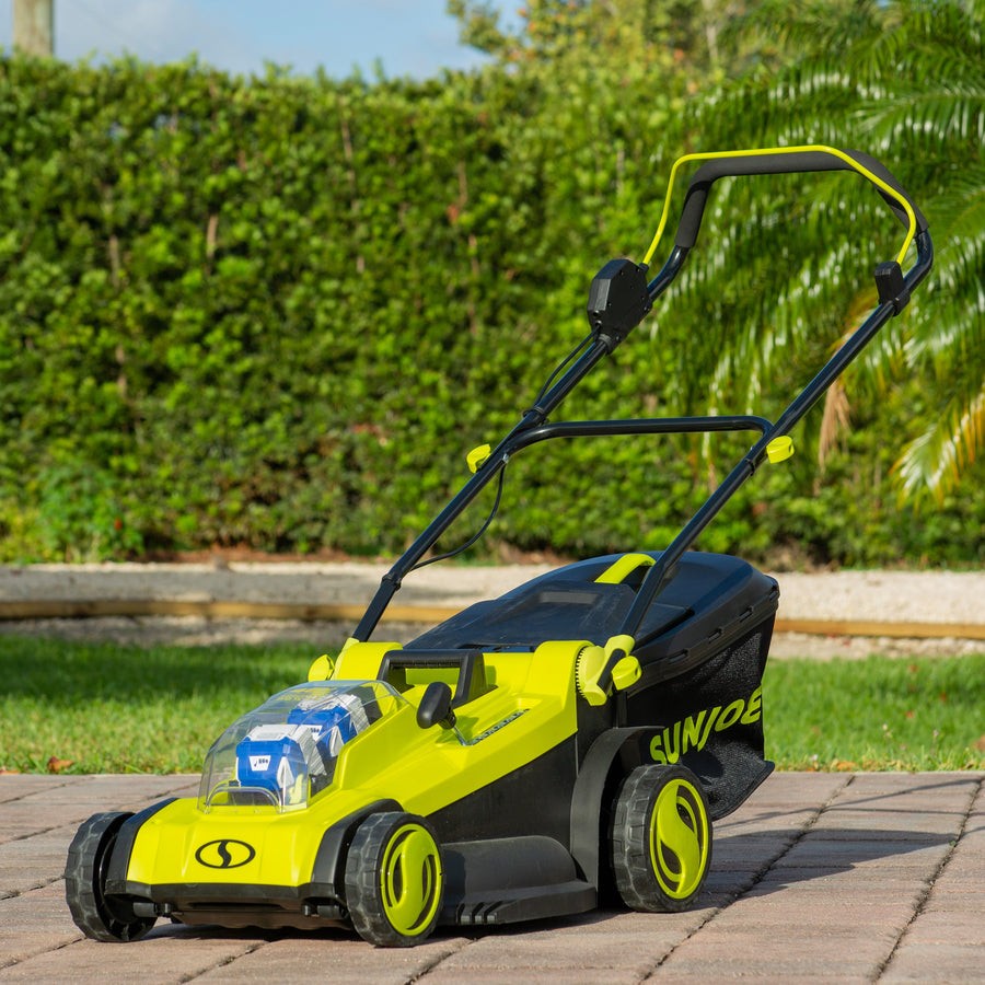 Sun Joe 24V-X2-17LM lawn mower lifestyle image