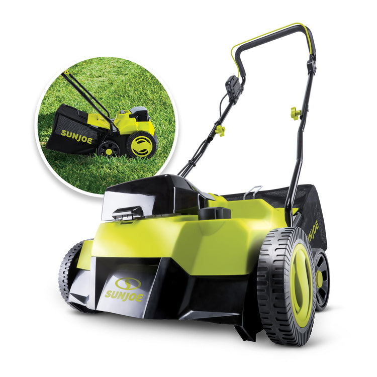 Sun Joe 24V-X2-DTS15 24-Volt* Cordless Scarifier + Dethatcher Kit | 5-Depth Positions | 14-inch | Brushless Motor | W/ 2 x 4.0-Ah Batteries + Dual Port Charger