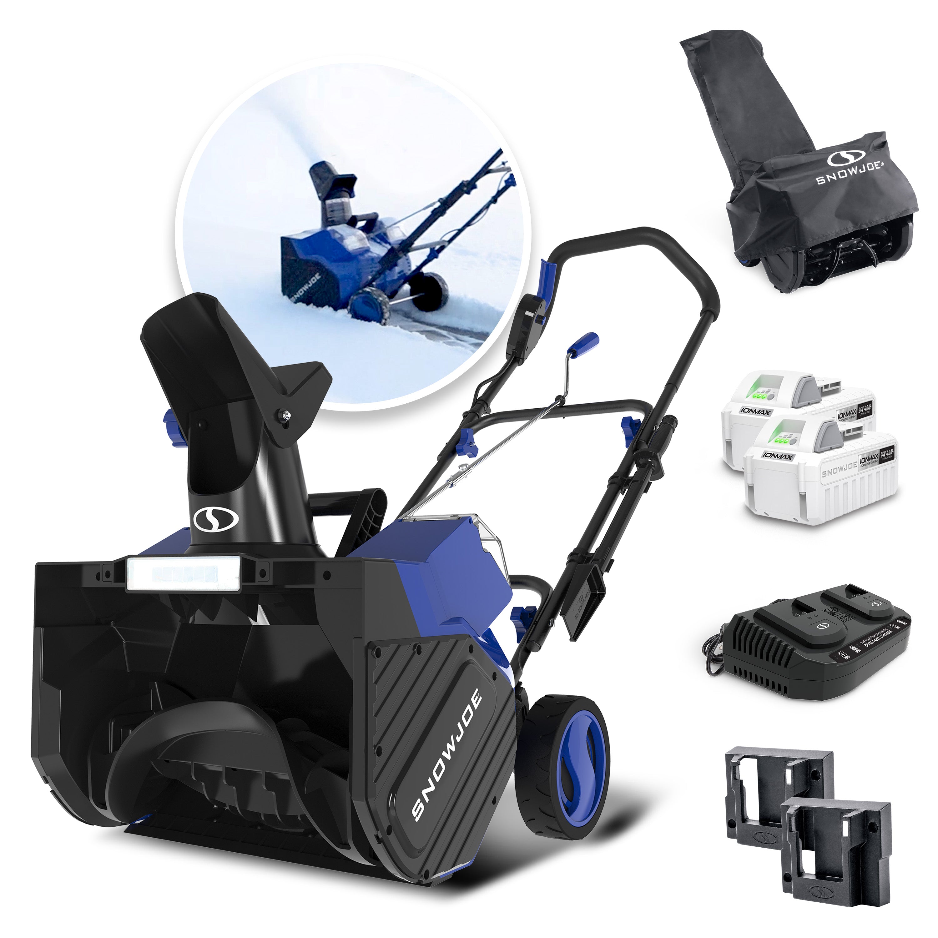 Snow Joe 24V-X2-SB18-MAX 48-Volt* IONMAX Snow Blower Bundle | W/ 2 x 4.0-Ah Batteries, Dual Port Charger, Cover, and 2 x Battery Holders