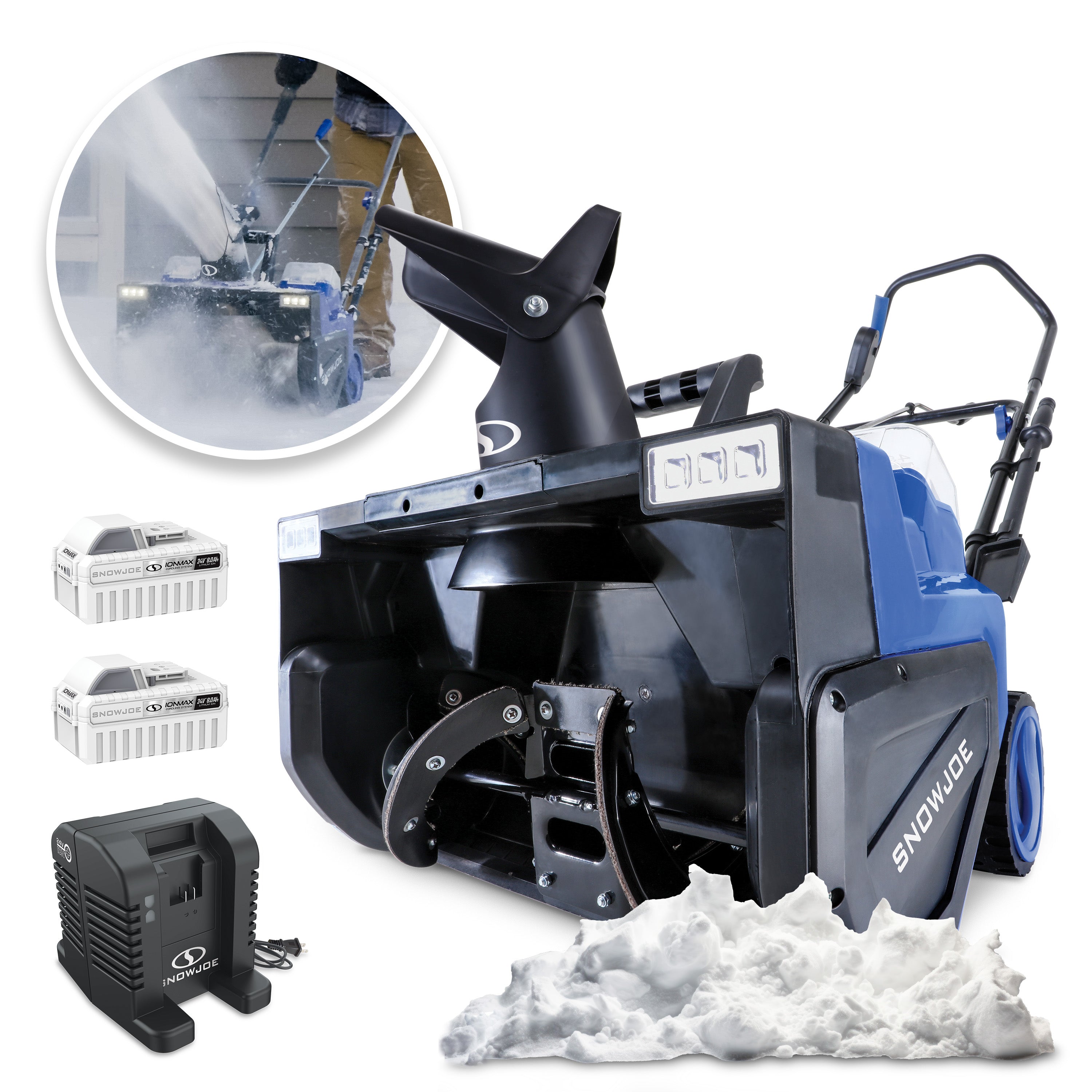 Snow Joe 24V-X2-SB22 48-Volt* MAX IONMAX Cordless Single-Stage Snow Blower Kit | 22-Inch | Brushless 1600W Motor | W/ 2 x 8.0-Ah High Performance Batteries + High Speed Dual Port Charger