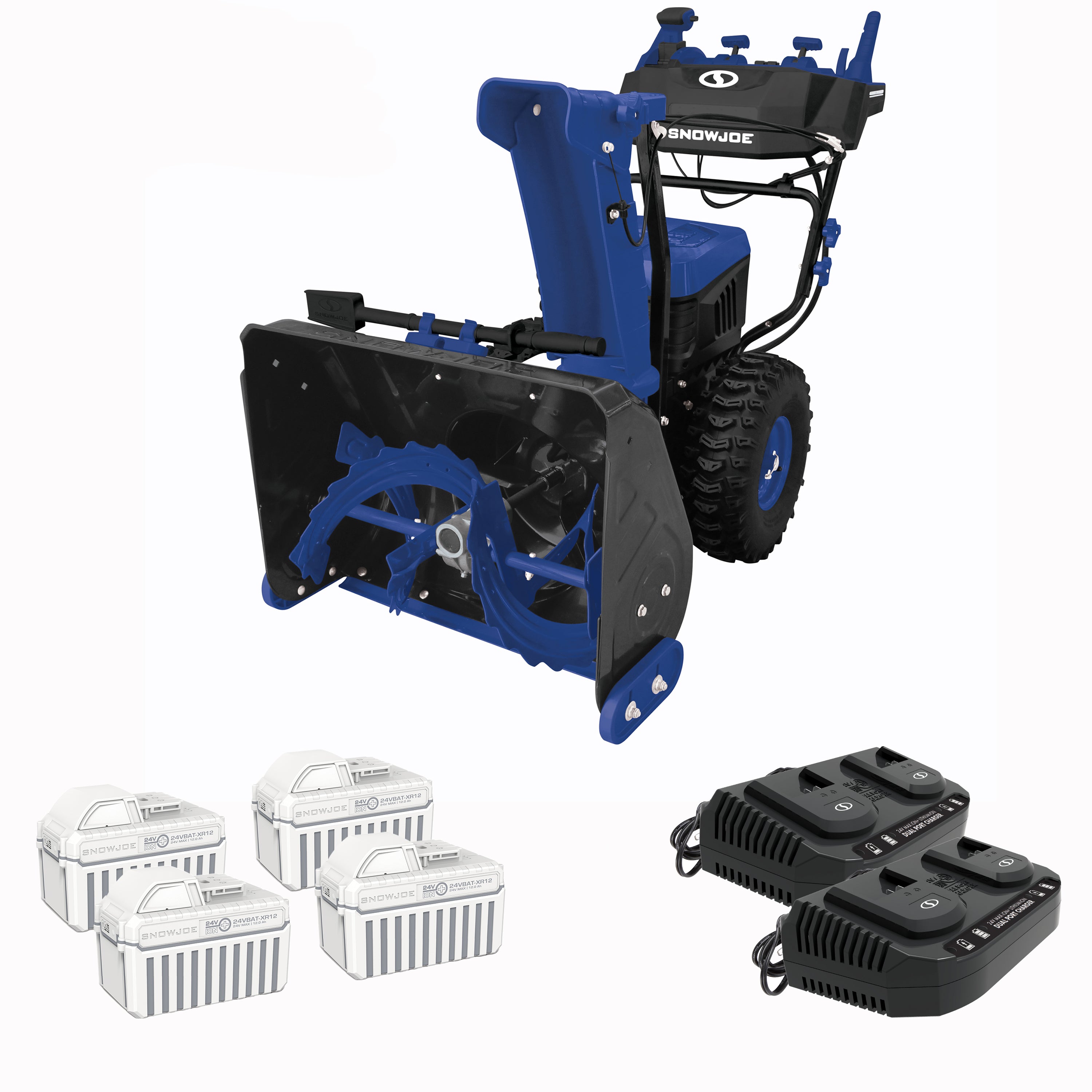 Snow Joe 96-Volt* MAX IONMAX Cordless Brushless Self-Propelled Dual-Stage Snow Blower | 24-inch | W/ 4 x 12.0-Ah Batteries + 2 x Dual Port Chargers