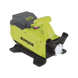 Left-angled view of the Sun Joe 24-volt Cordless 5.0-GPM Transfer Pump.