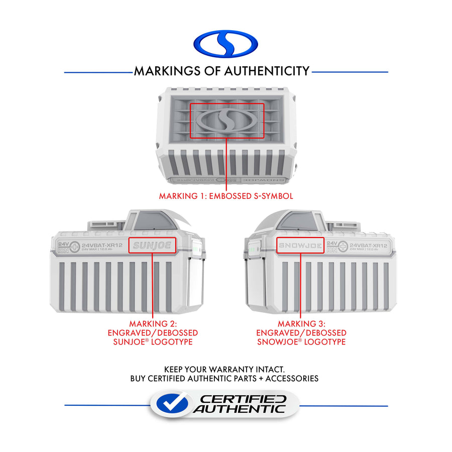 24VBAT-XR12 battery authenticity markings