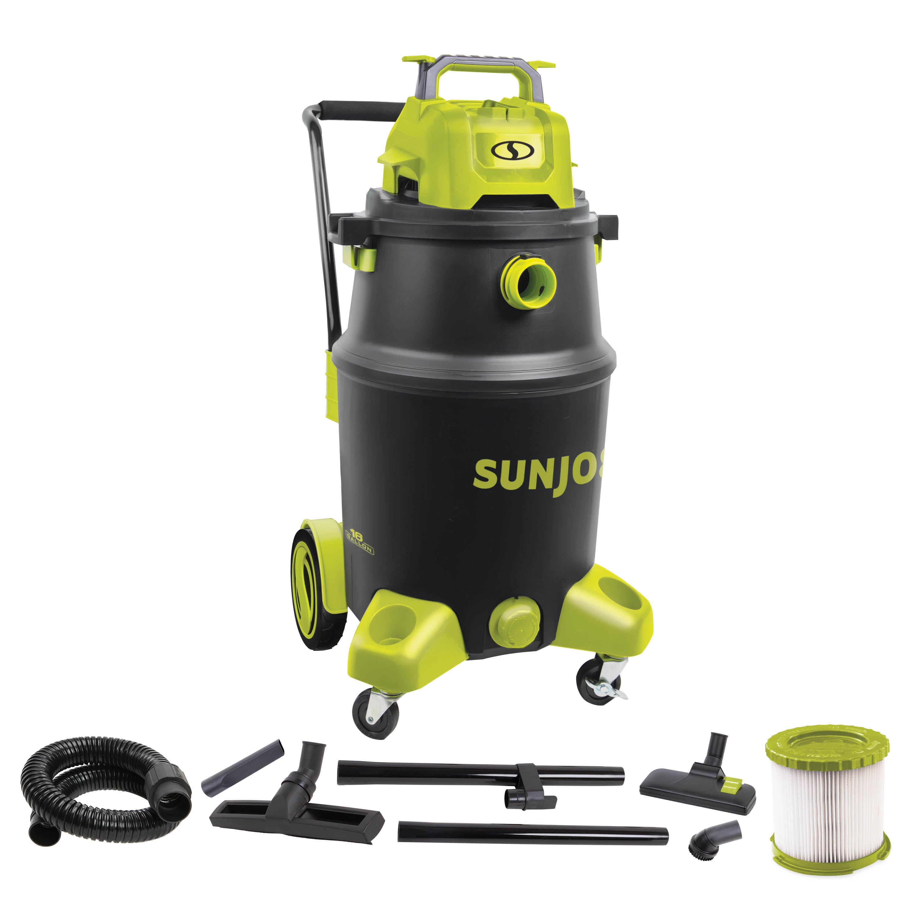 Sun Joe SWD16000 HEPA Filtration Wet/Dry Shop Vacuum w/ Cleaning Attachments | 16-Gal | 1200-Watt | 6.5 Peak HP | For Home, Workshops, Pet hair & Auto Use