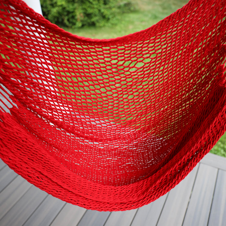 Close-up of the seating area on the Bliss Hammocks 40-inch Red Island Rope Hammock Chair.