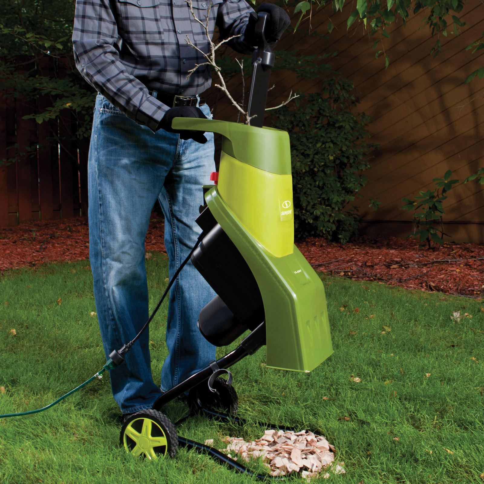 Sun Joe CJ601E Electric Wood Chipper | 16:1 Reduction | 14-Amp | 1.5-inch Max Cutting Diameter