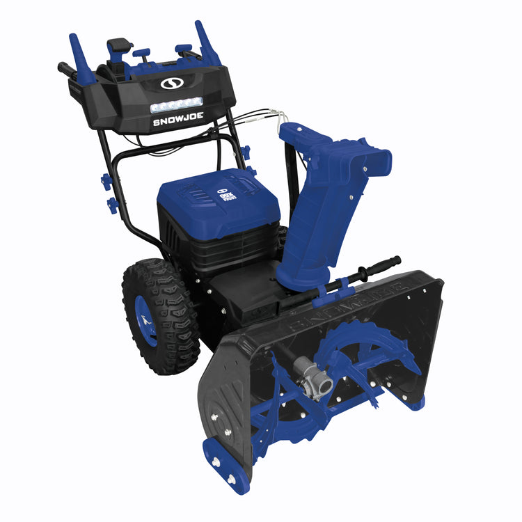 Left-angled view of the Snow Joe 96-volt cordless 24-inch snow blower.