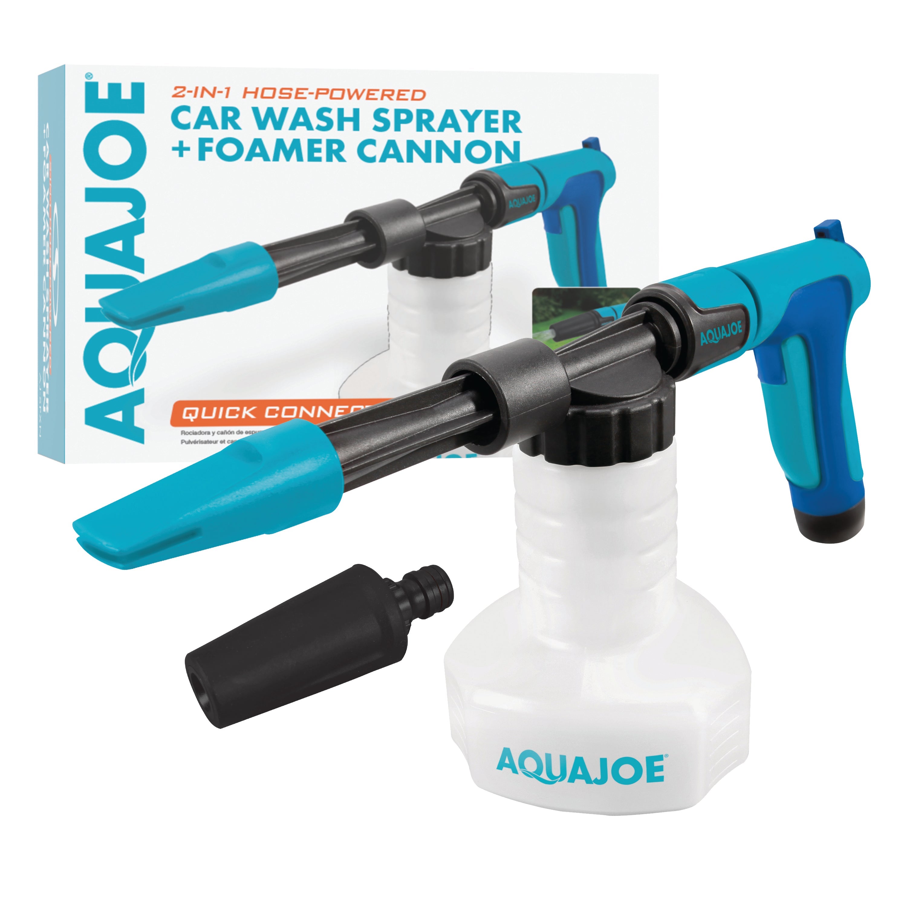 Aqua Joe Hose Powered Foamer Cannon Car Wash Kit | Includes Hose Powered Foam Cannon, 50-Foot PRO Hose, and Auto Foam Car Wash Soap